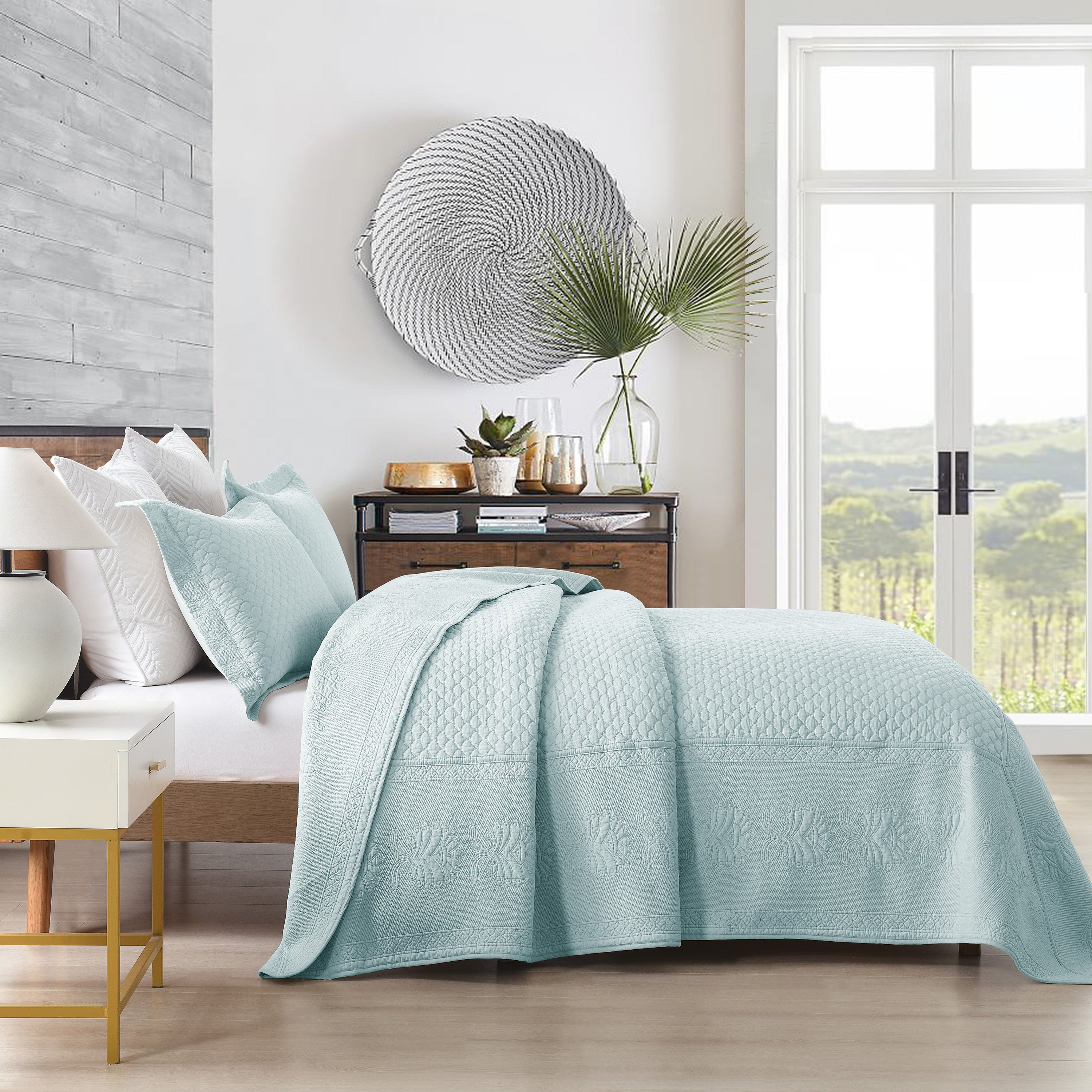 3 Piece 100% Cotton Oversized Lightweight Quilt Set Bedspread TM