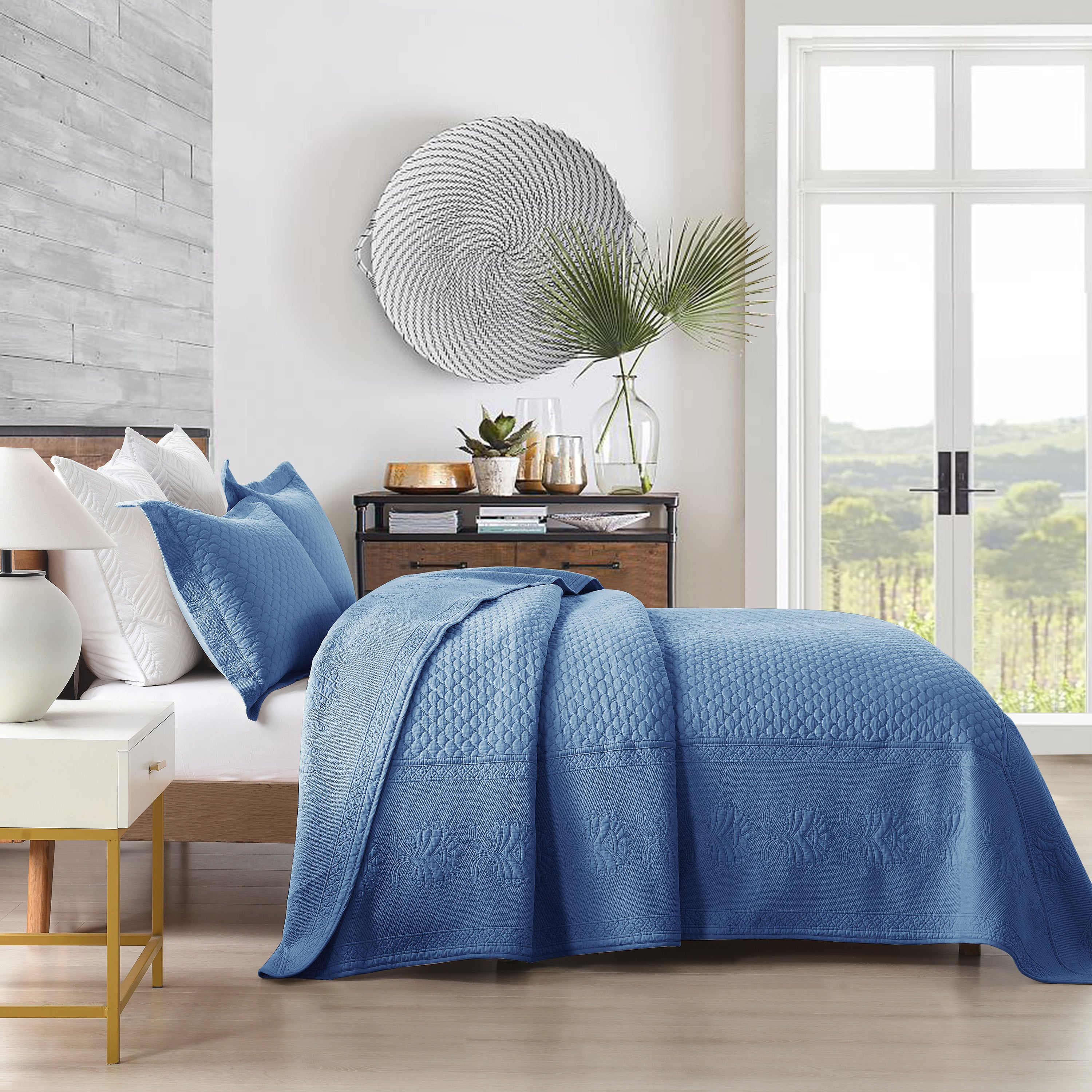 3 Piece 100% Cotton Oversized Lightweight Quilt Set Bedspread TM