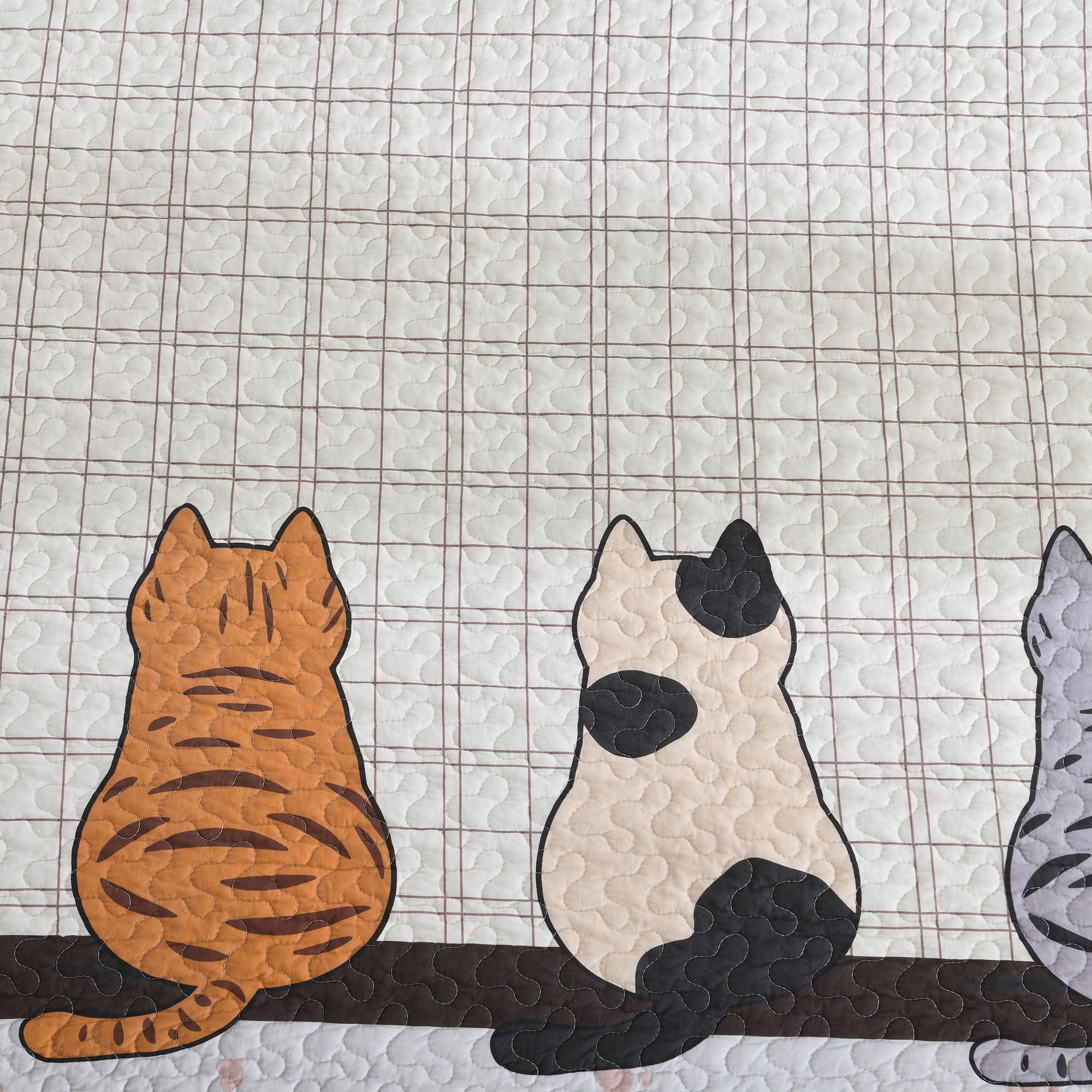 3 Piece Elegant Cat Silhouette Checkered Quilt Set Bedspread BY211
