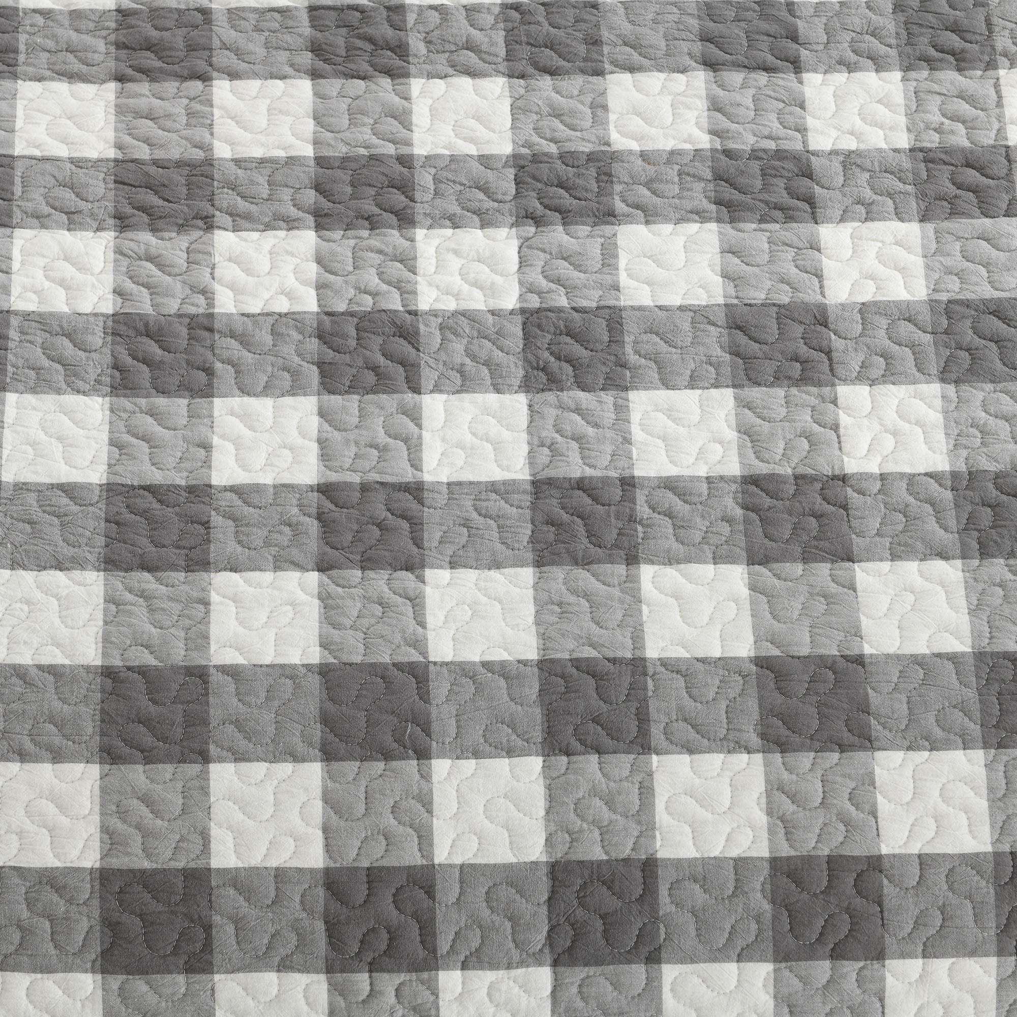 3 Piece Gray and White Checkered Quilt Set Bedspread BY213