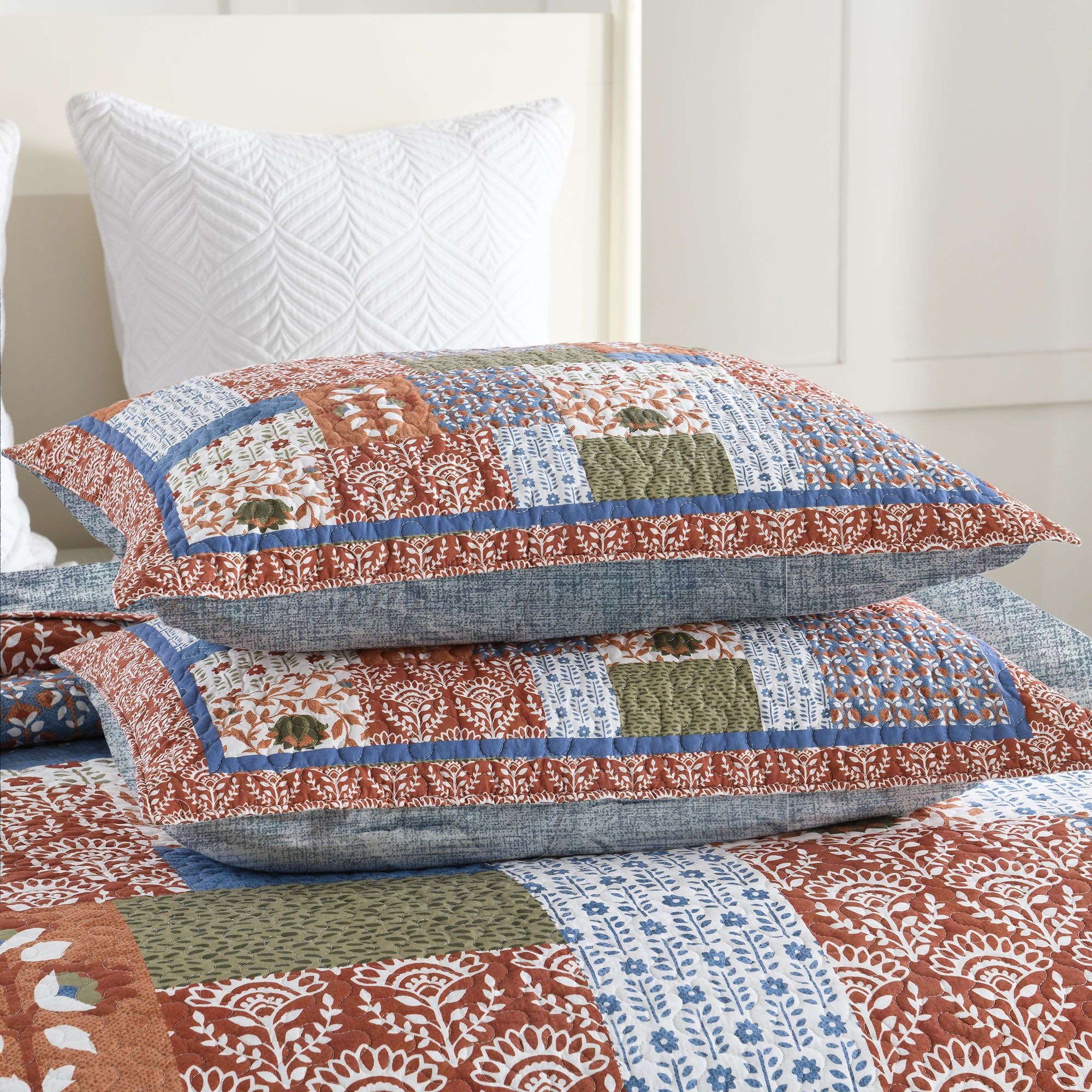 3 Piece Vintage Floral Patchwork Quilt Set Bedspread BY212