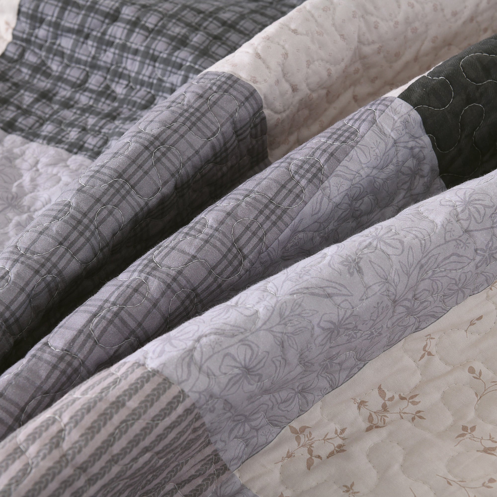 3 Pcs 100% Cotton Modern Star Pattern Checkered Quilt Bedspread Set CP327