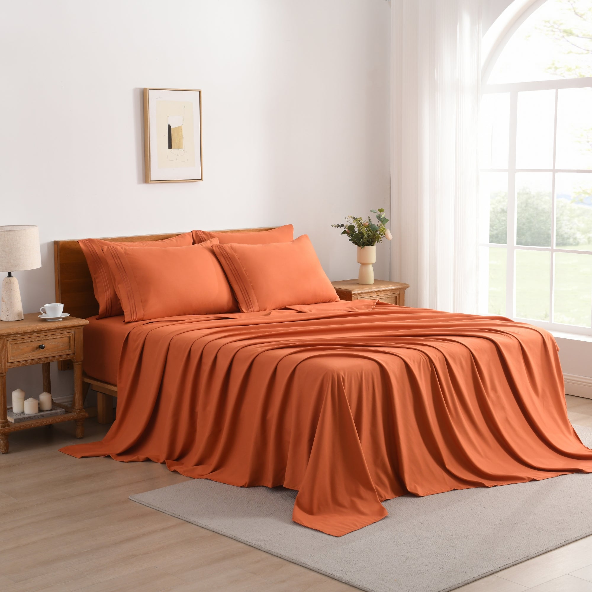 4/6 Piece Soft Solid Embroidered Bed Sheet Set