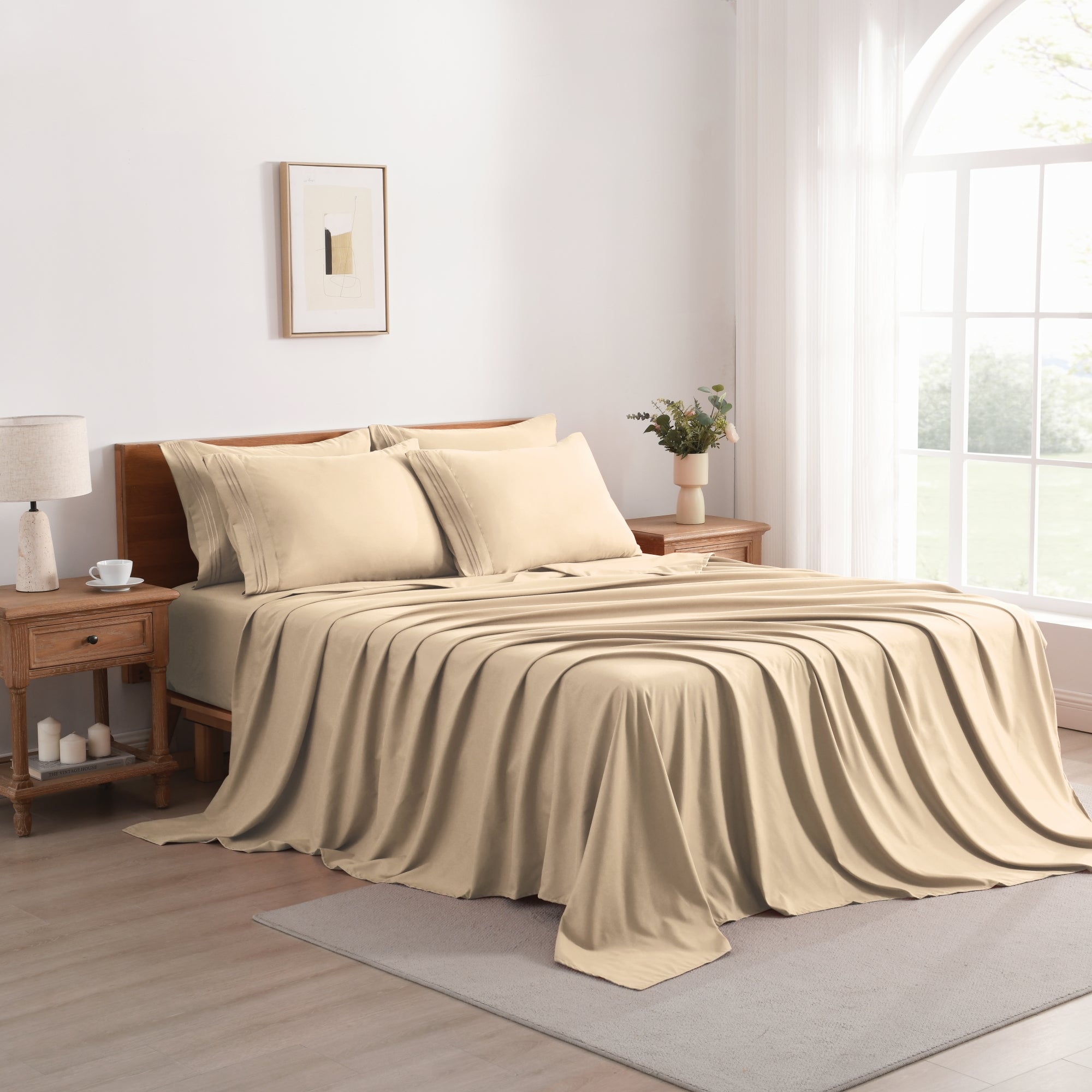 4/6 Piece Soft Solid Embroidered Bed Sheet Set