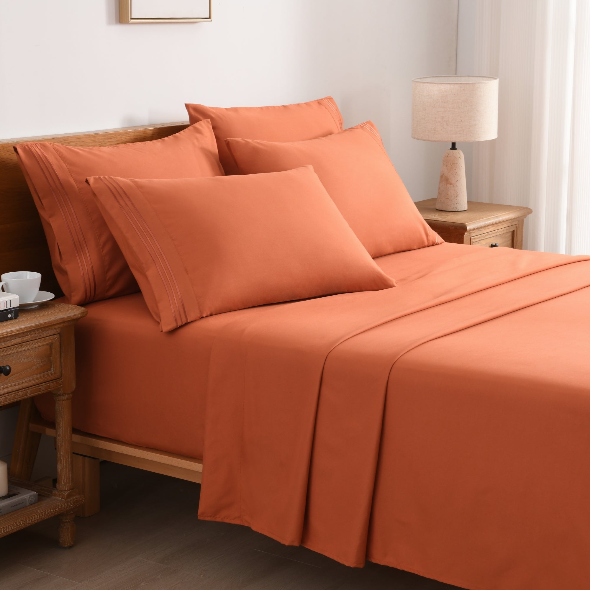 4/6 Piece Soft Solid Embroidered Bed Sheet Set