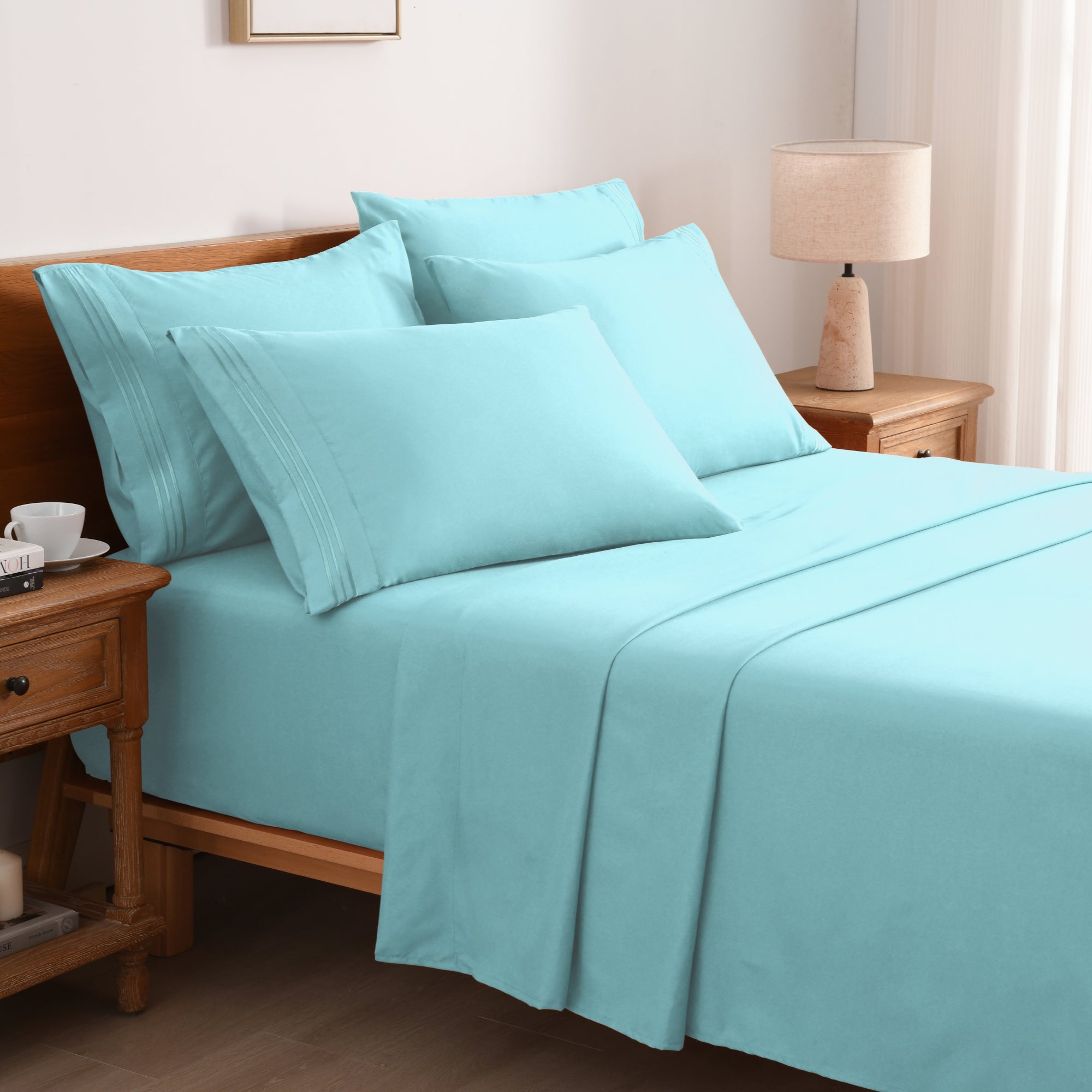 4/6 Piece Soft Solid Embroidered Bed Sheet Set