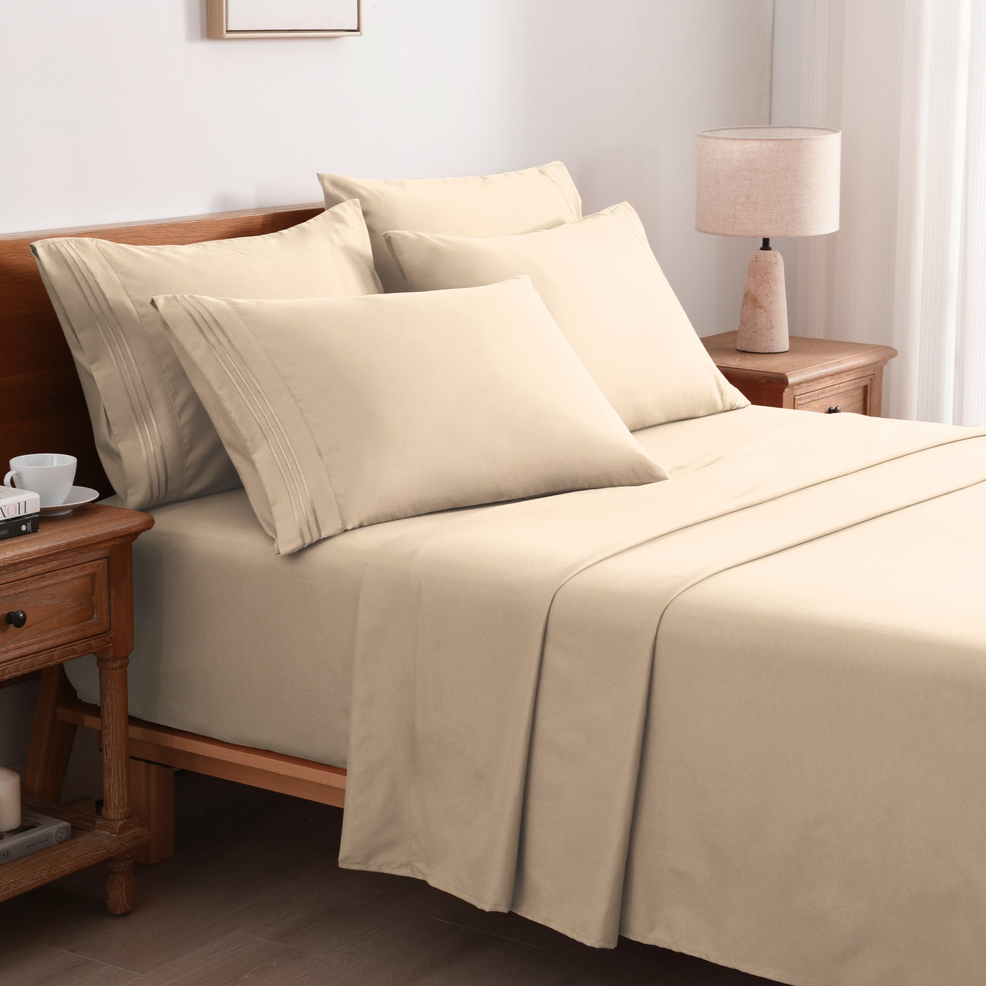 4/6 Piece Soft Solid Embroidered Bed Sheet Set