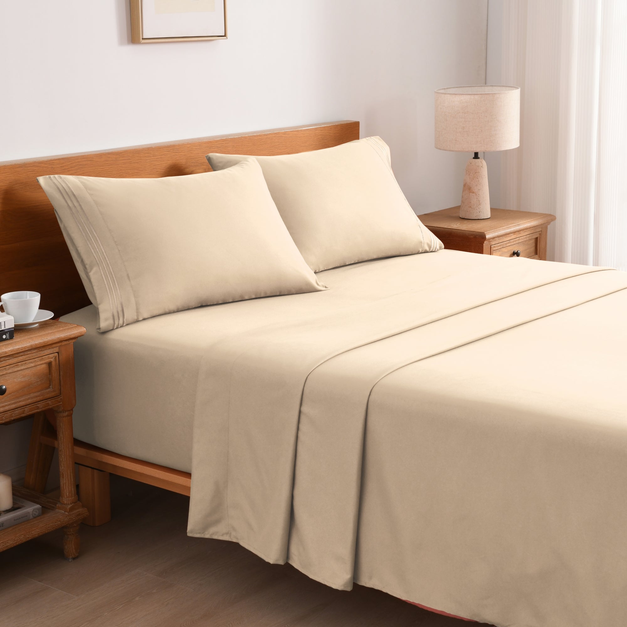 3/4 Piece Soft Solid Embroidered Bed Sheet Set Bedding Set