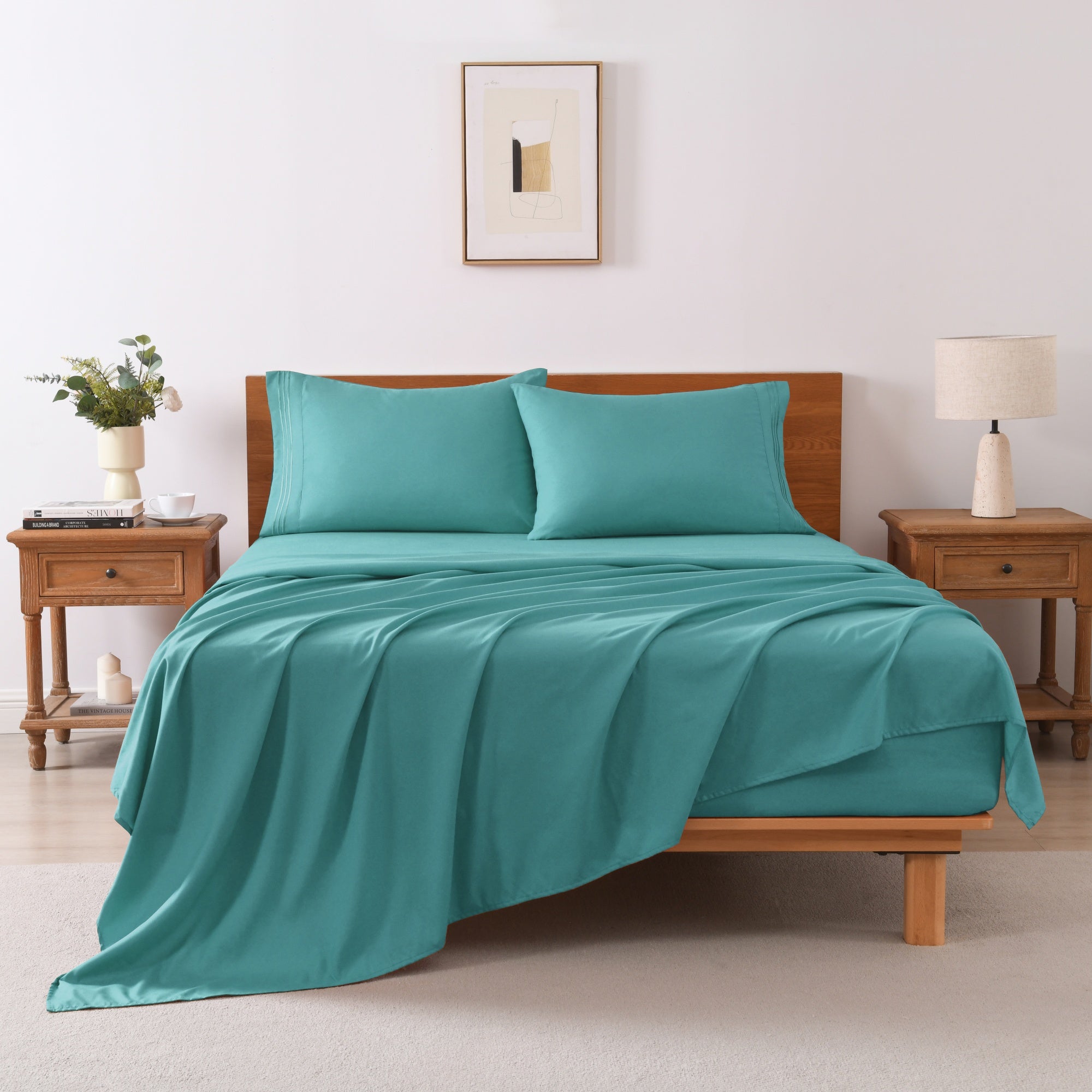 3/4 Piece Soft Solid Embroidered Bed Sheet Set Bedding Set