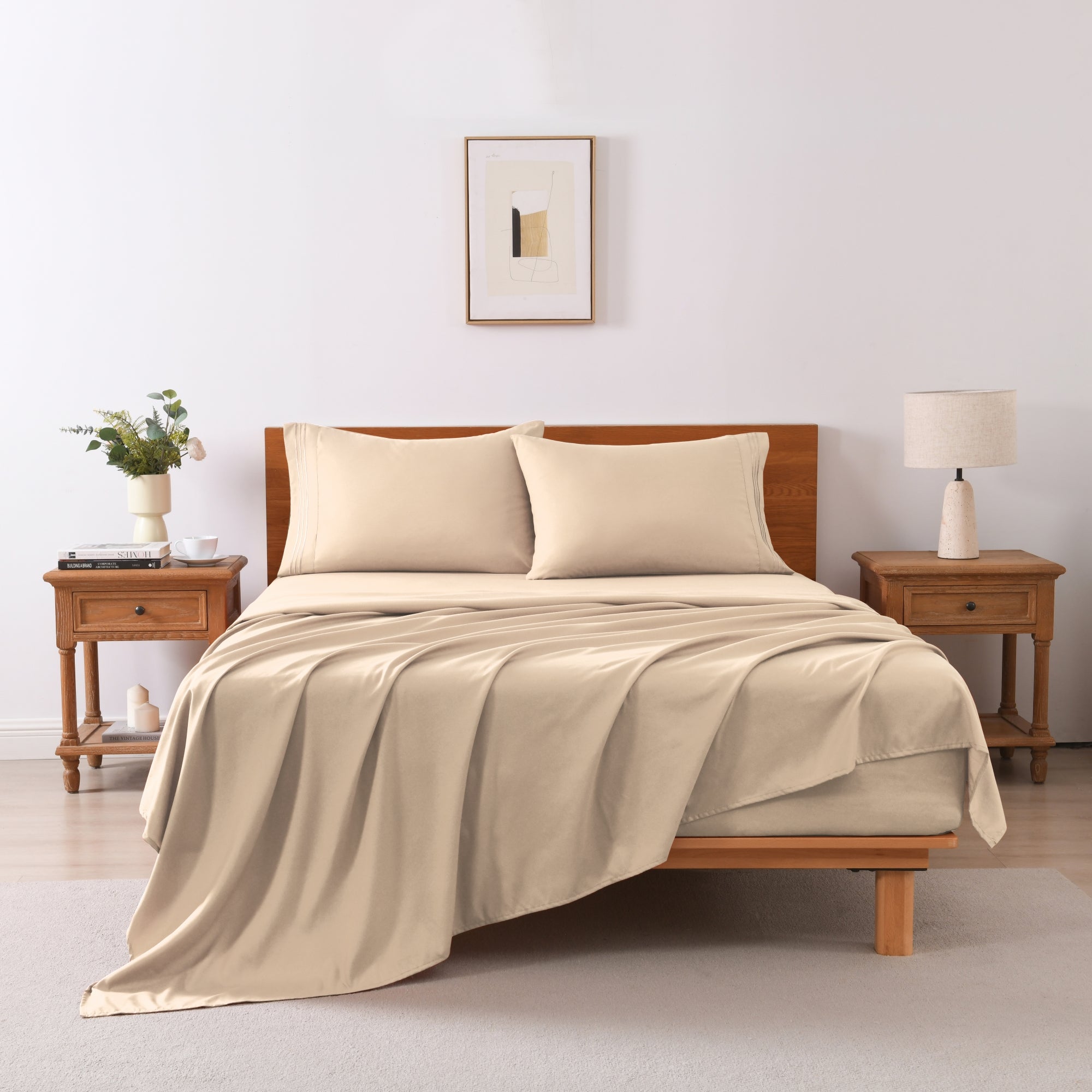 3/4 Piece Soft Solid Embroidered Bed Sheet Set Bedding Set