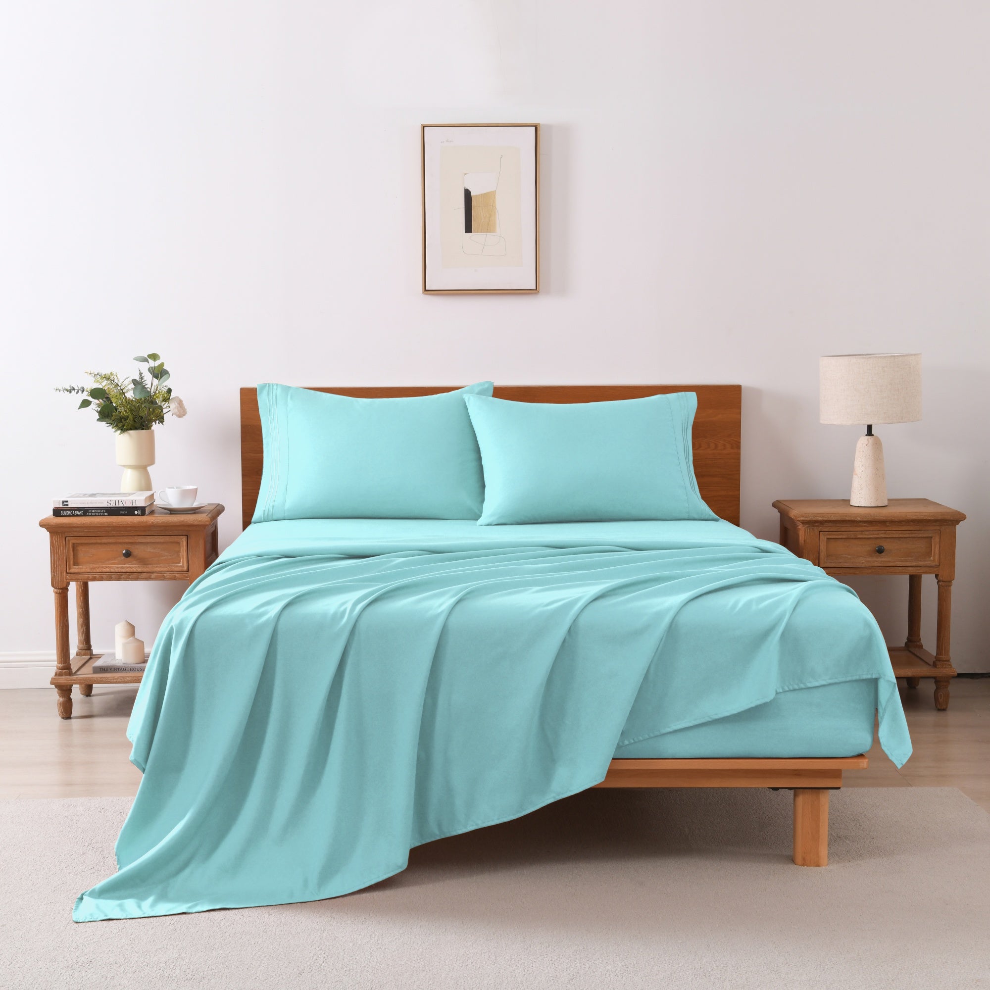 3/4 Piece Soft Solid Embroidered Bed Sheet Set Bedding Set