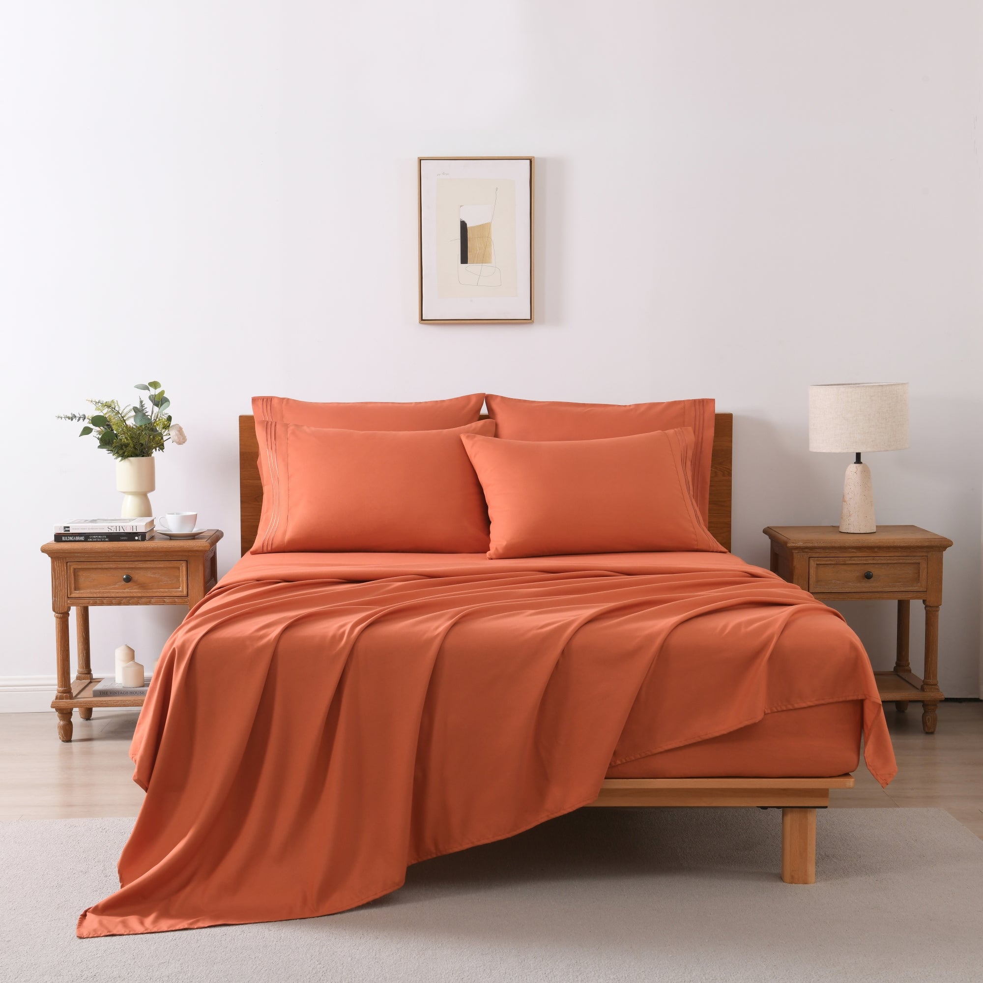 4/6 Piece Soft Solid Embroidered Bed Sheet Set