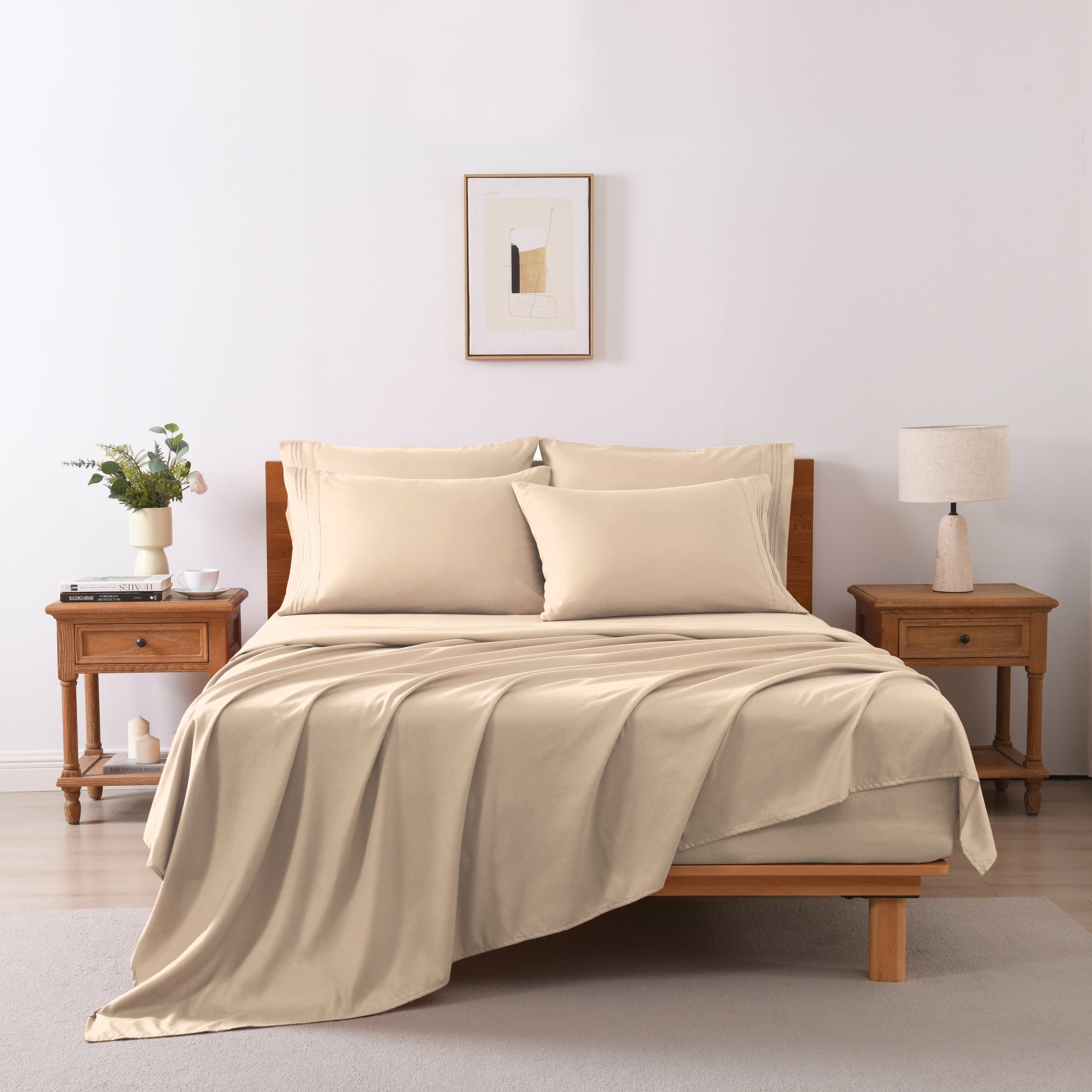 4/6 Piece Soft Solid Embroidered Bed Sheet Set
