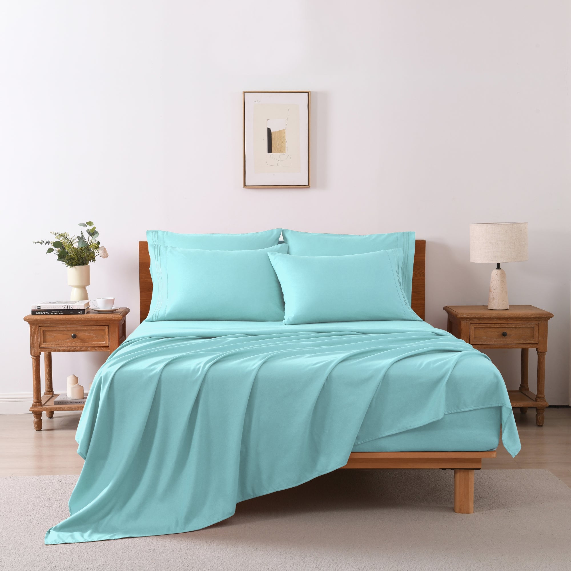 4/6 Piece Soft Solid Embroidered Bed Sheet Set