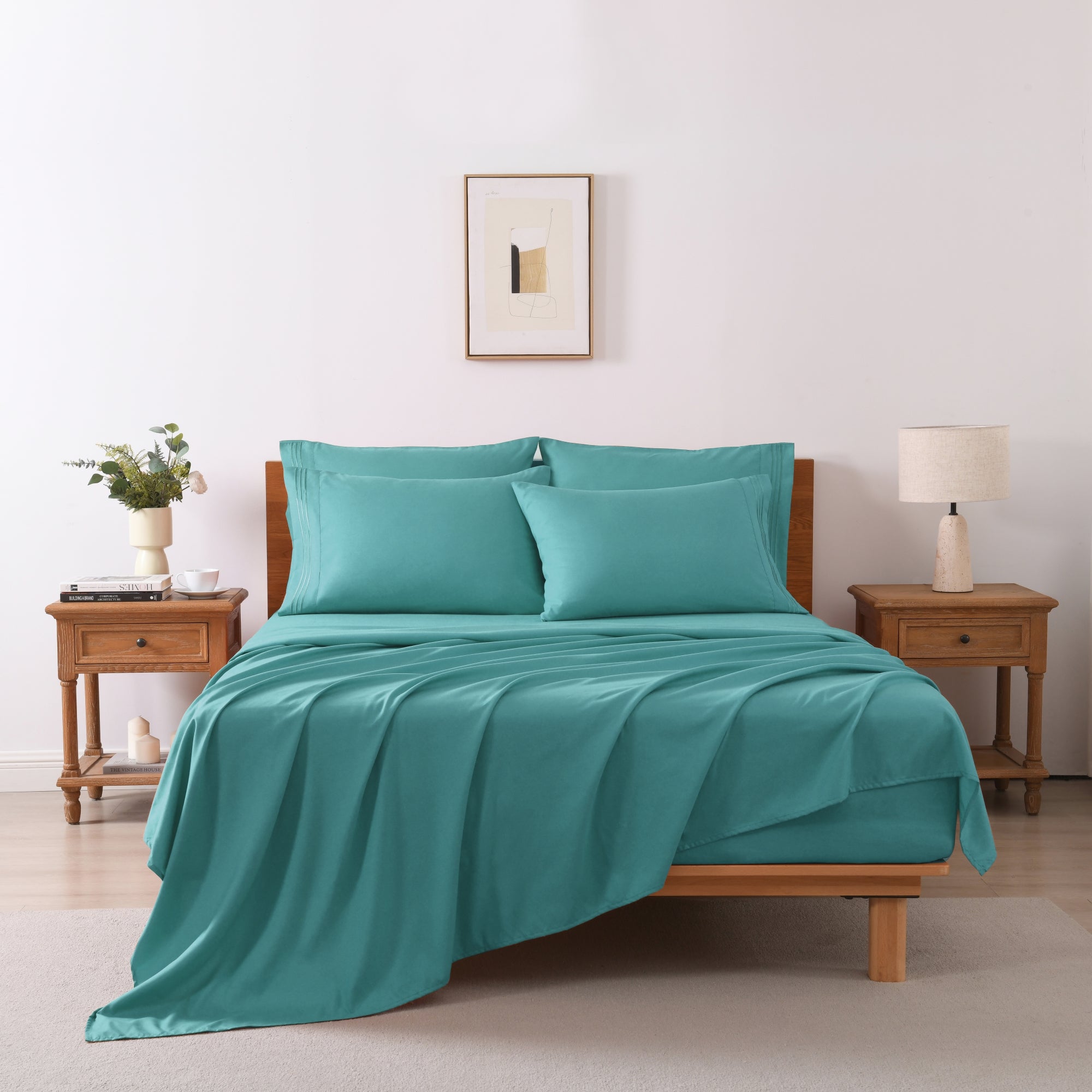 4/6 Piece Soft Solid Embroidered Bed Sheet Set