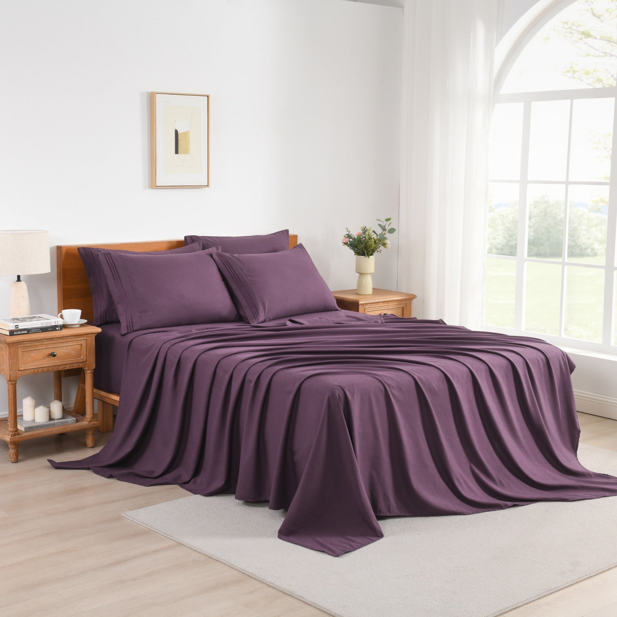 4/6 Piece Soft Solid Embroidered Bed Sheet Set