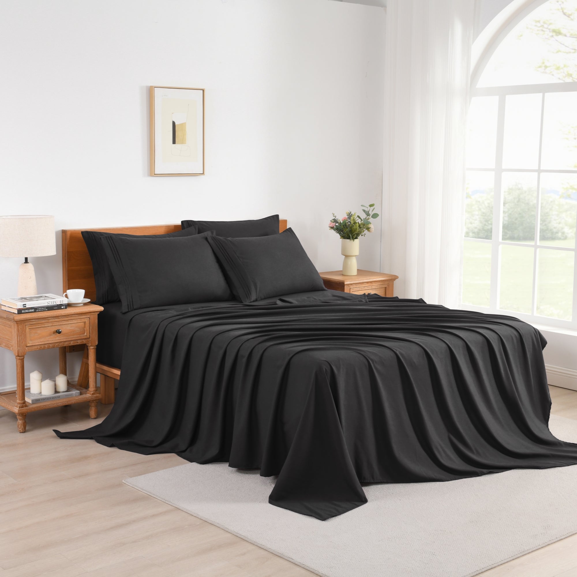 4/6 Piece Soft Solid Embroidered Bed Sheet Set