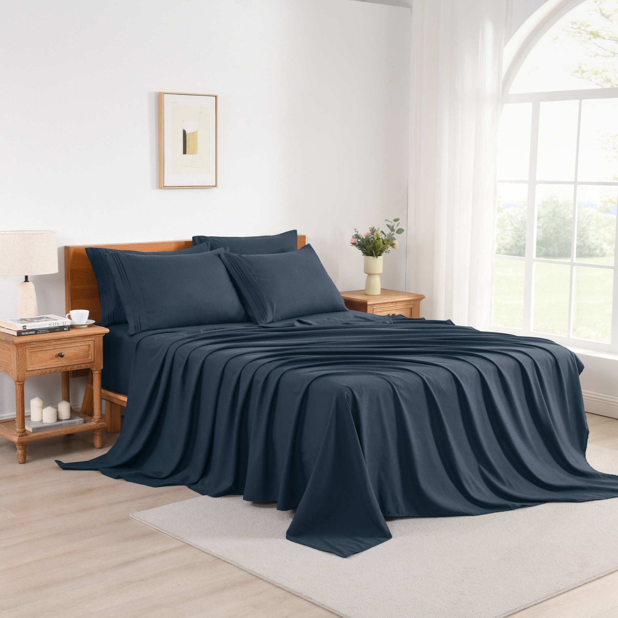4/6 Piece Soft Solid Embroidered Bed Sheet Set