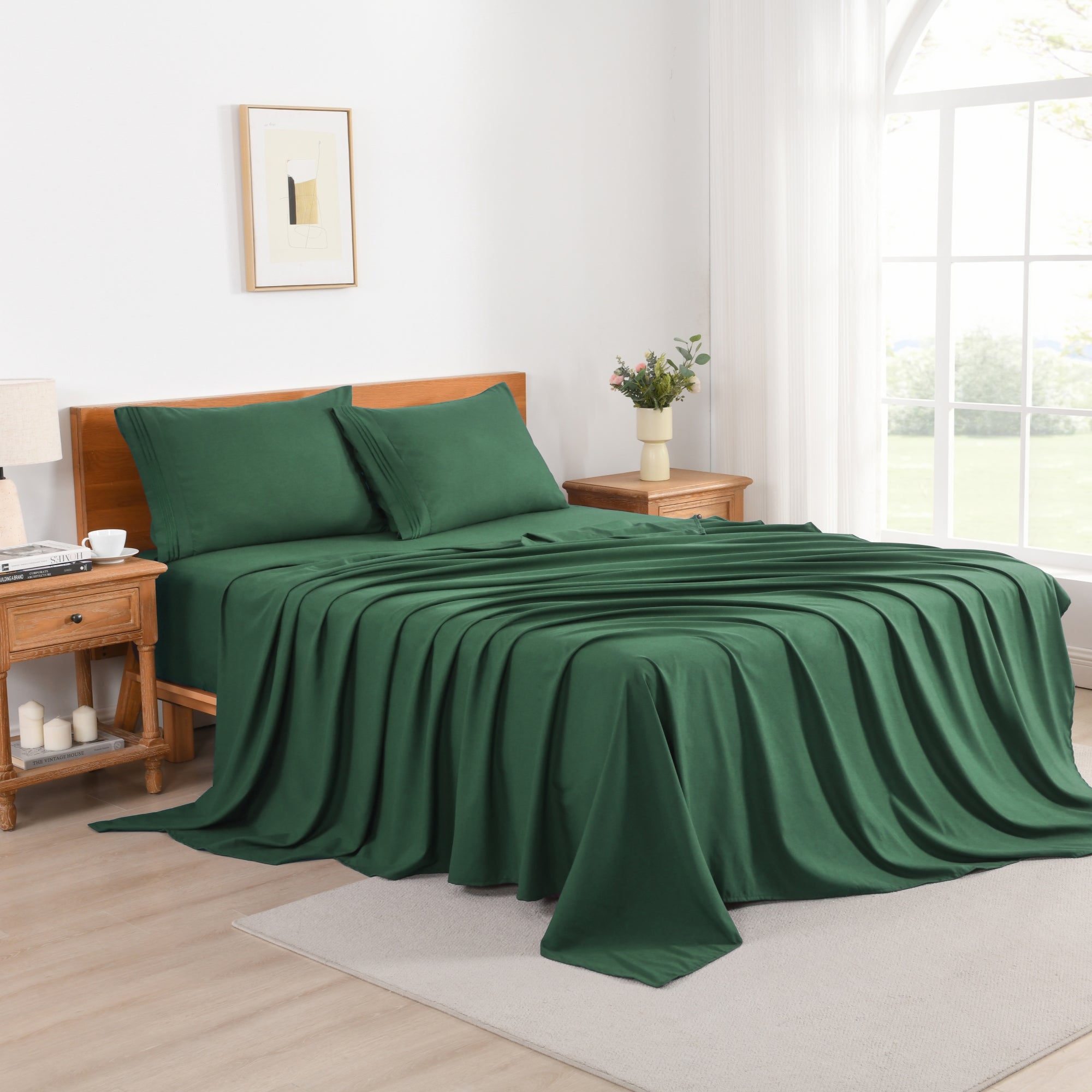 3/4 Piece Soft Solid Embroidered Bed Sheet Set Bedding Set