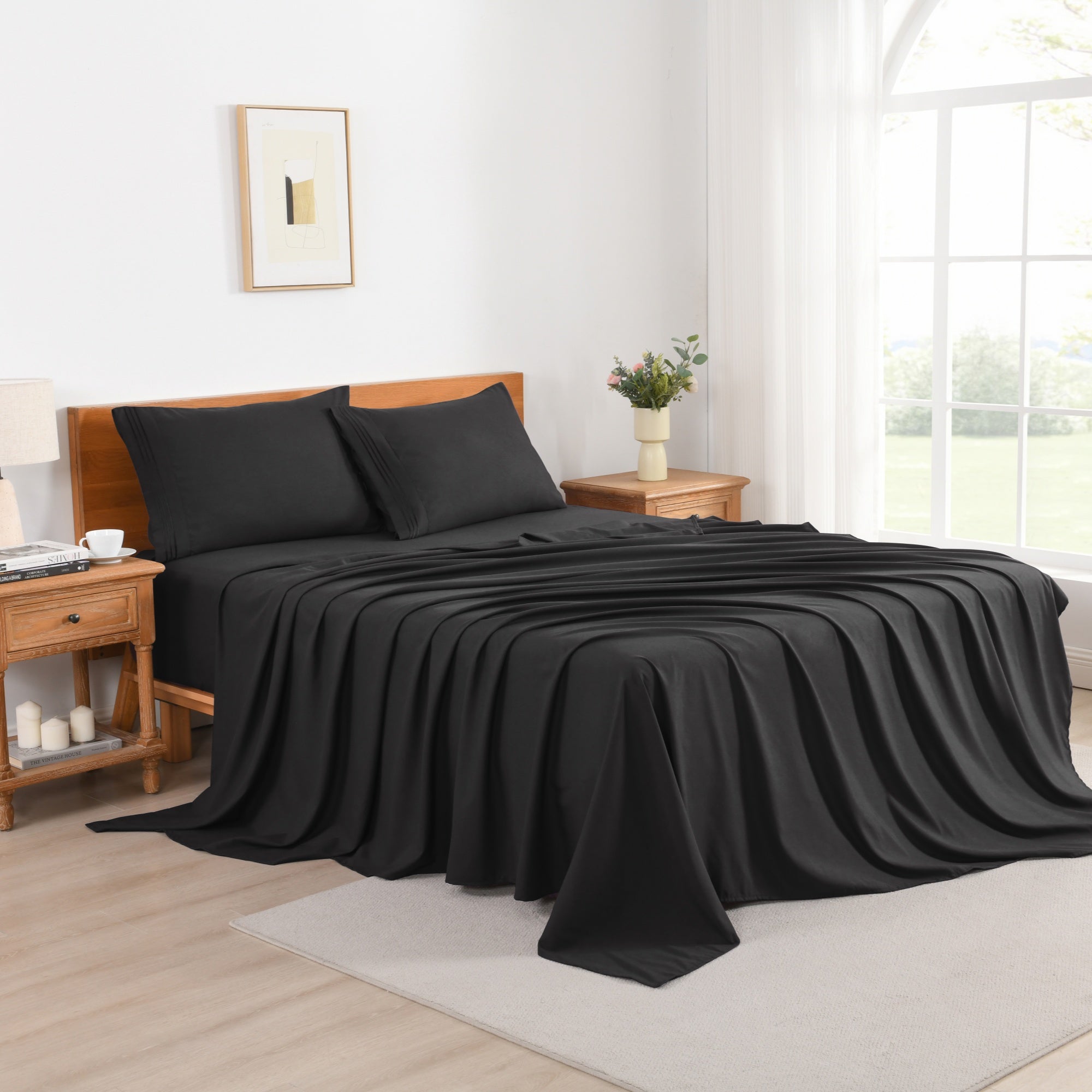 3/4 Piece Soft Solid Embroidered Bed Sheet Set Bedding Set