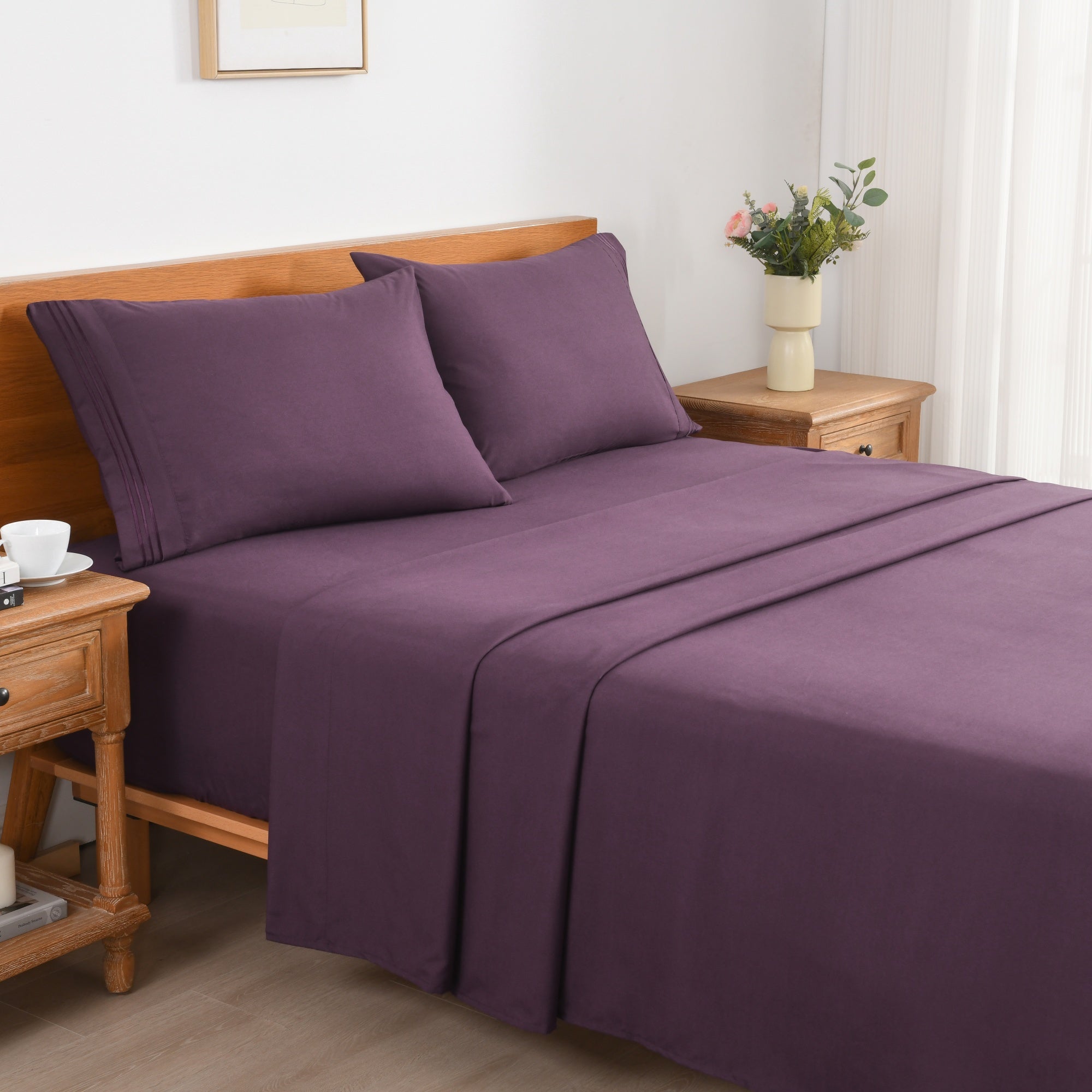 3/4 Piece Soft Solid Embroidered Bed Sheet Set Bedding Set