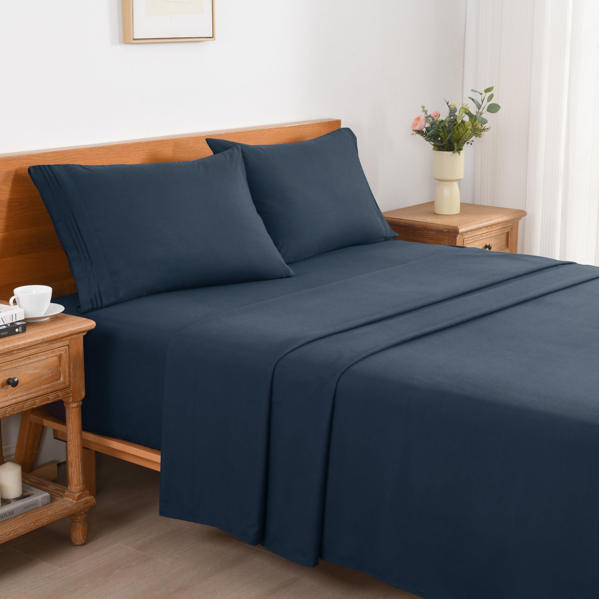 3/4 Piece Soft Solid Embroidered Bed Sheet Set Bedding Set