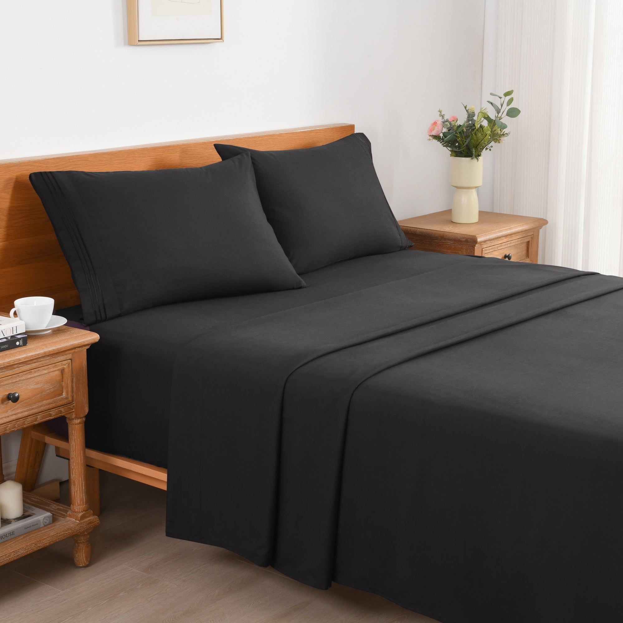 3/4 Piece Soft Solid Embroidered Bed Sheet Set Bedding Set