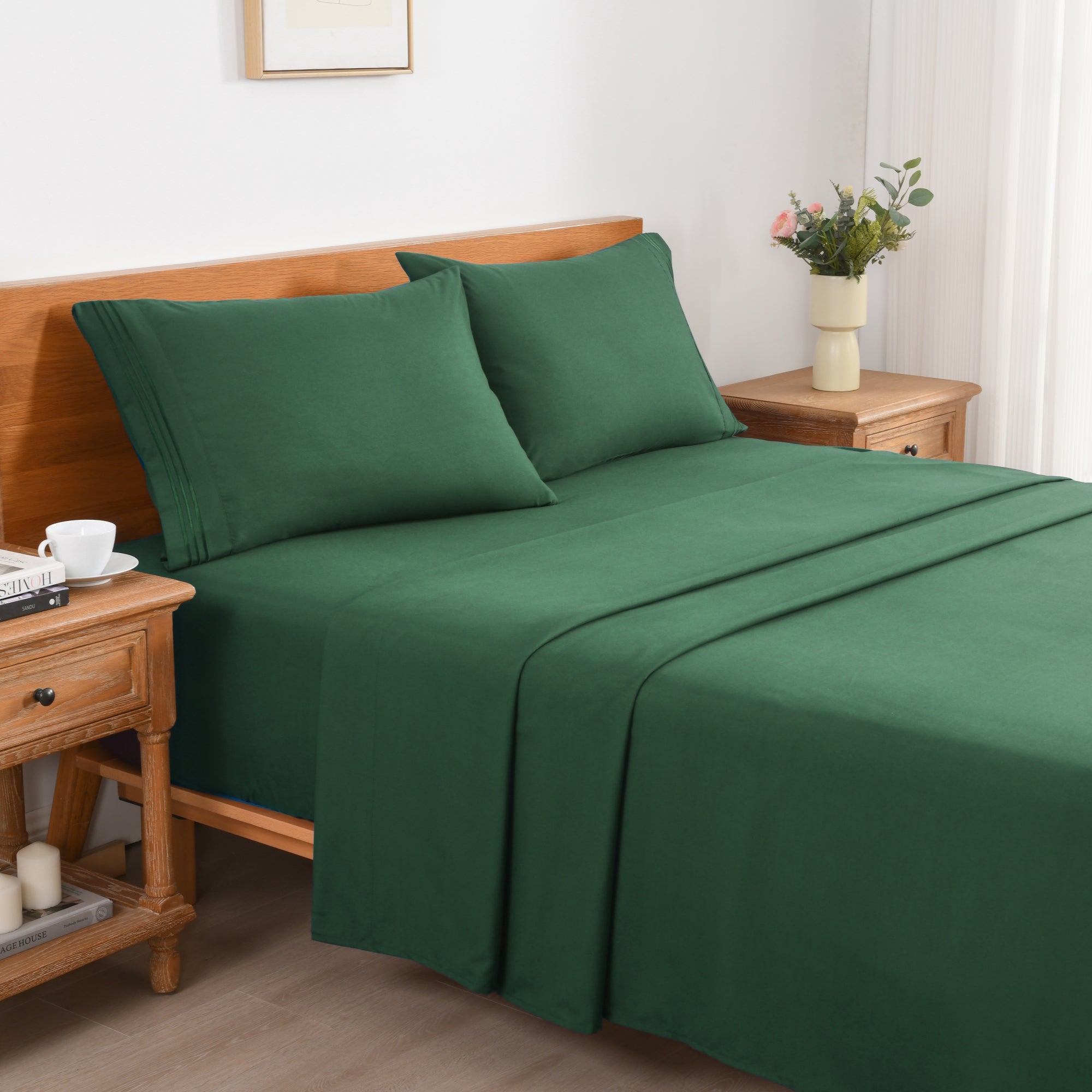 3/4 Piece Soft Solid Embroidered Bed Sheet Set Bedding Set