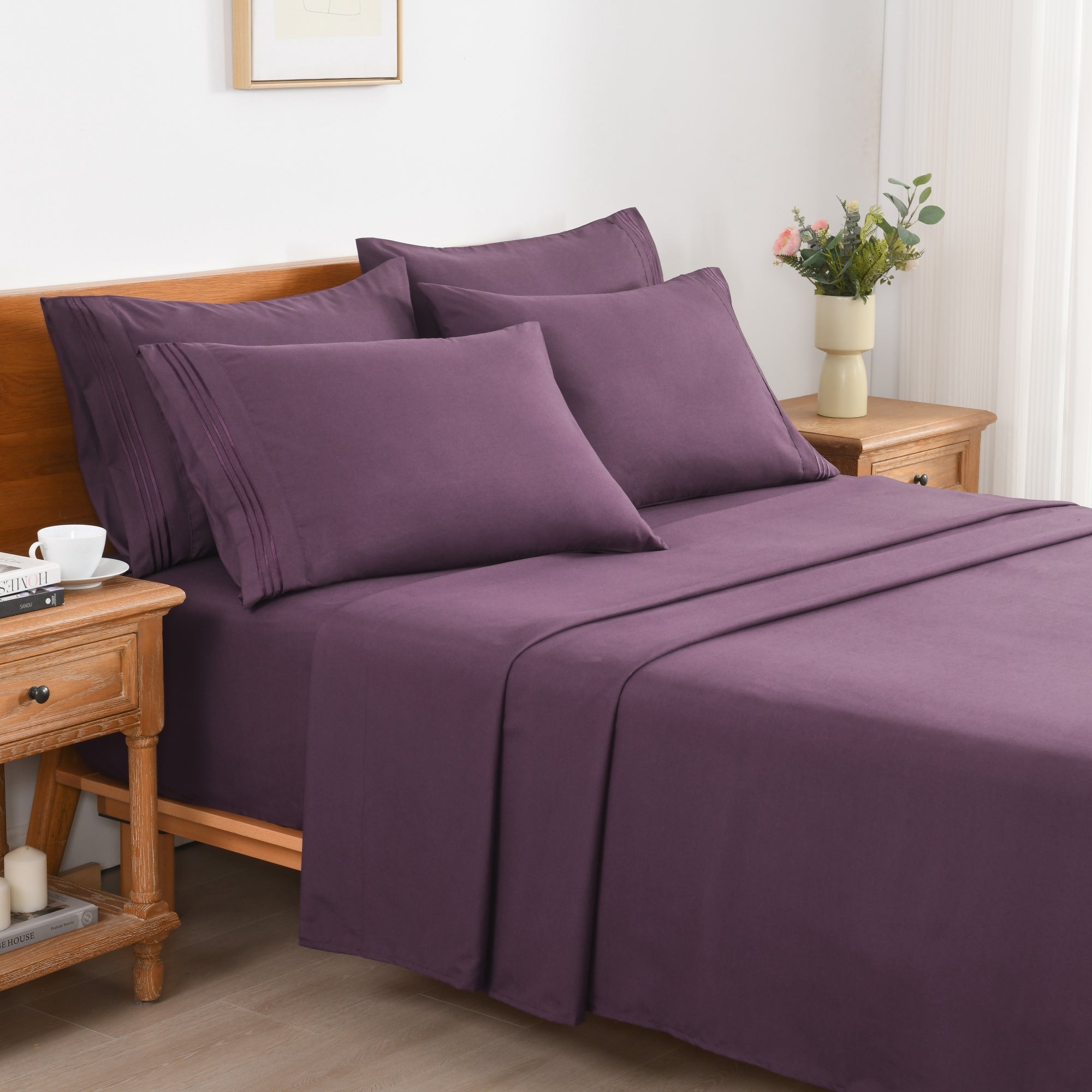 4/6 Piece Soft Solid Embroidered Bed Sheet Set