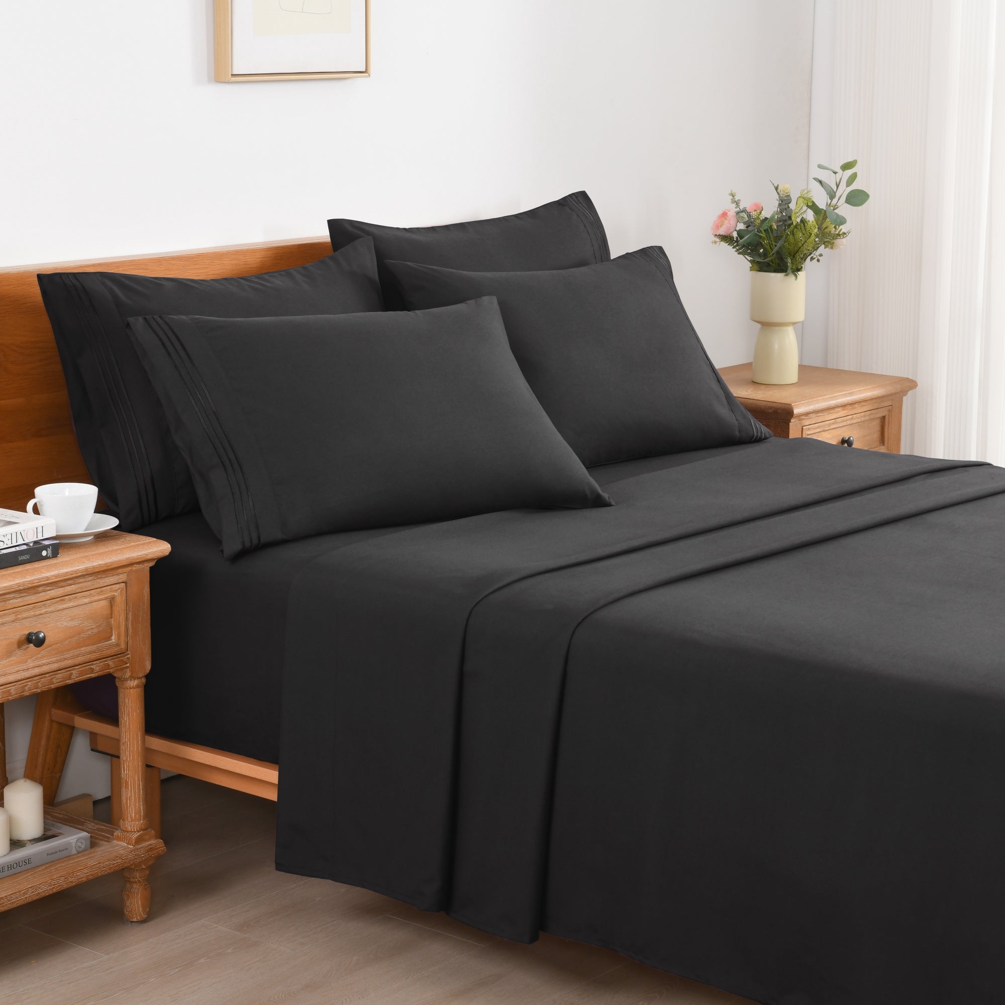 4/6 Piece Soft Solid Embroidered Bed Sheet Set