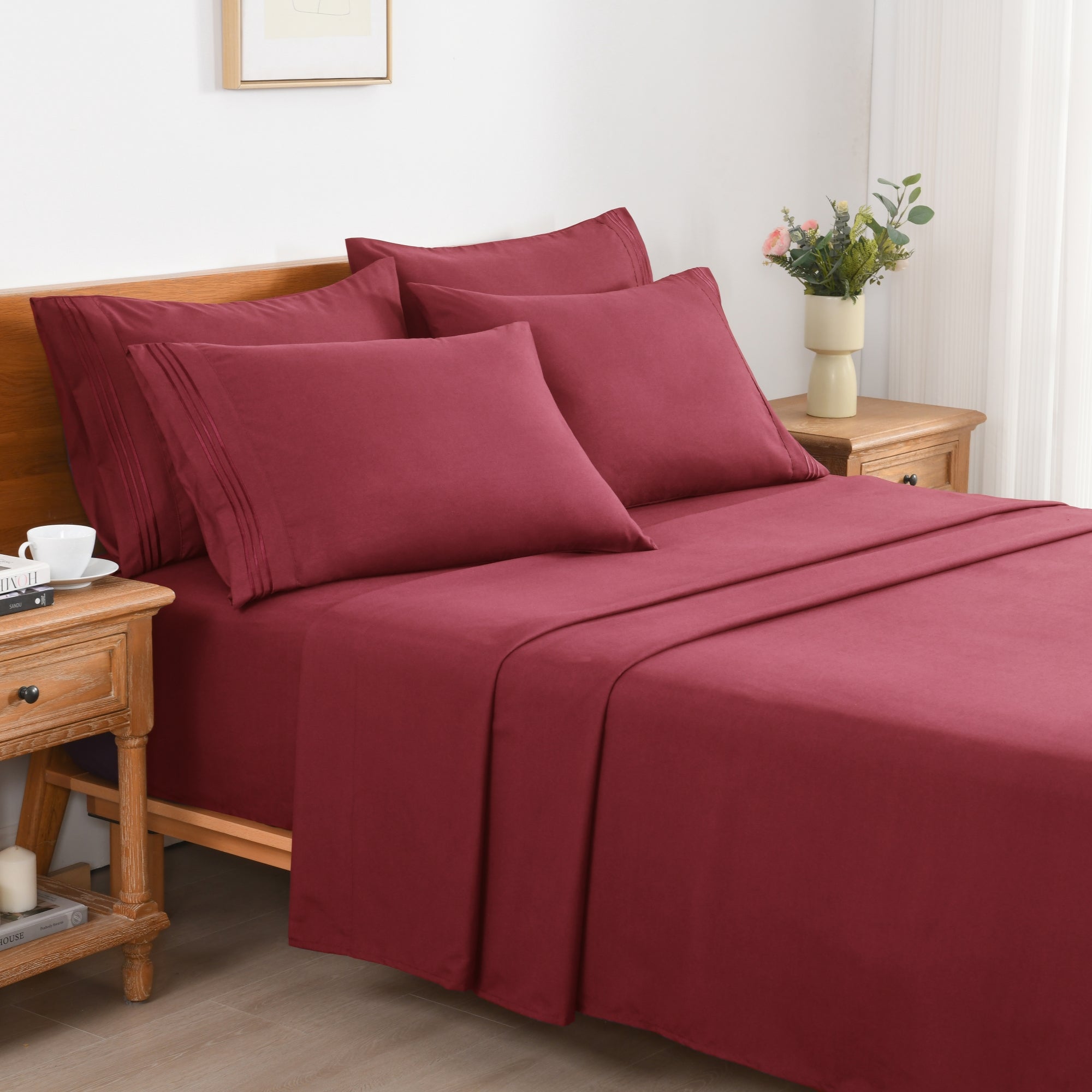 4/6 Piece Soft Solid Embroidered Bed Sheet Set