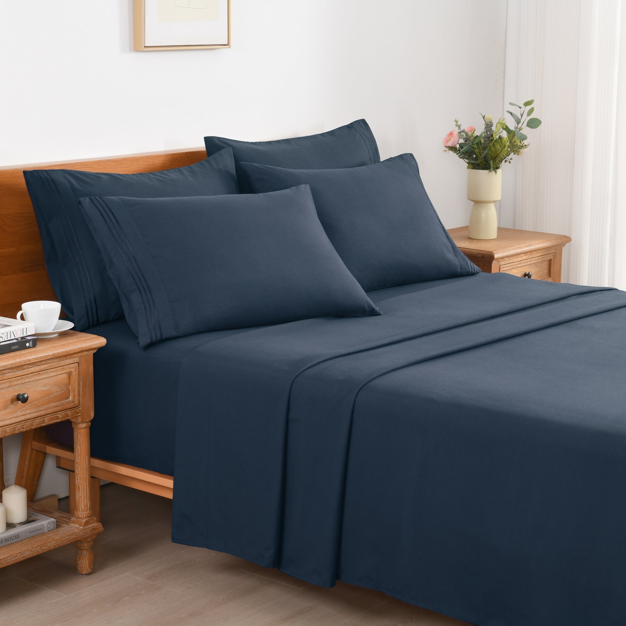 4/6 Piece Soft Solid Embroidered Bed Sheet Set