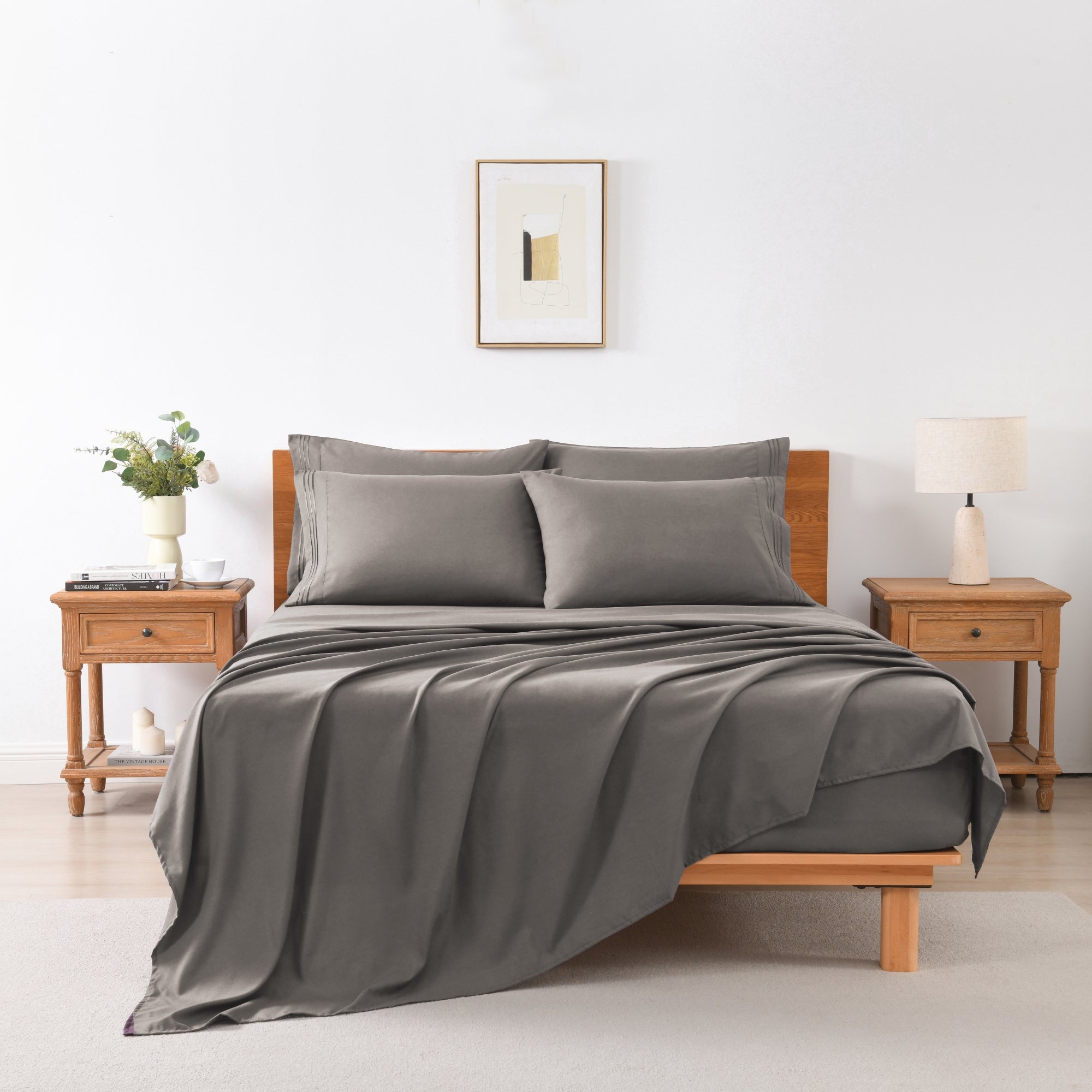 4/6 Piece Soft Solid Embroidered Bed Sheet Set