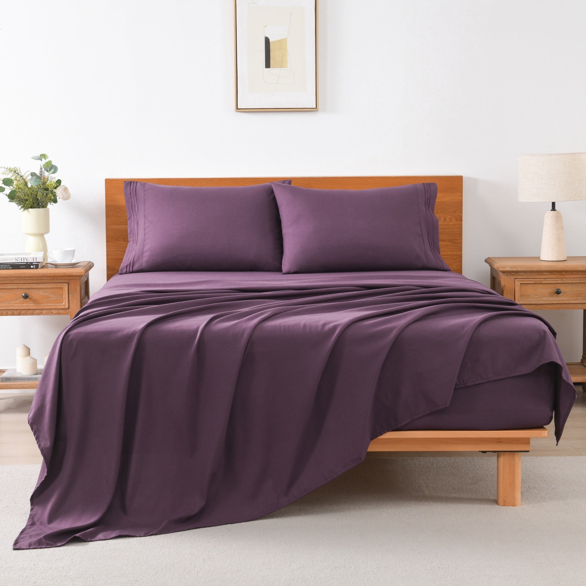 3/4 Piece Soft Solid Embroidered Bed Sheet Set Bedding Set