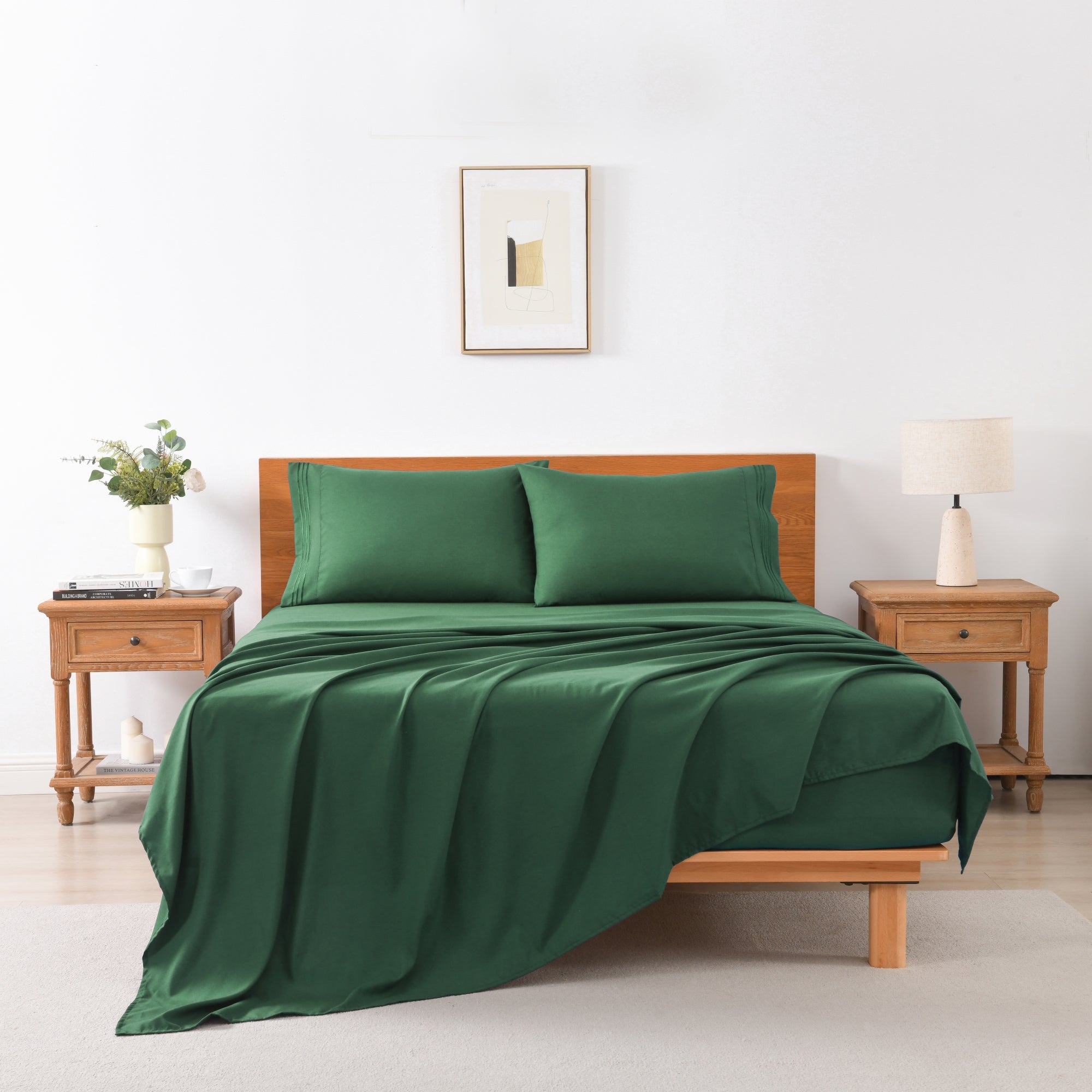3/4 Piece Soft Solid Embroidered Bed Sheet Set Bedding Set
