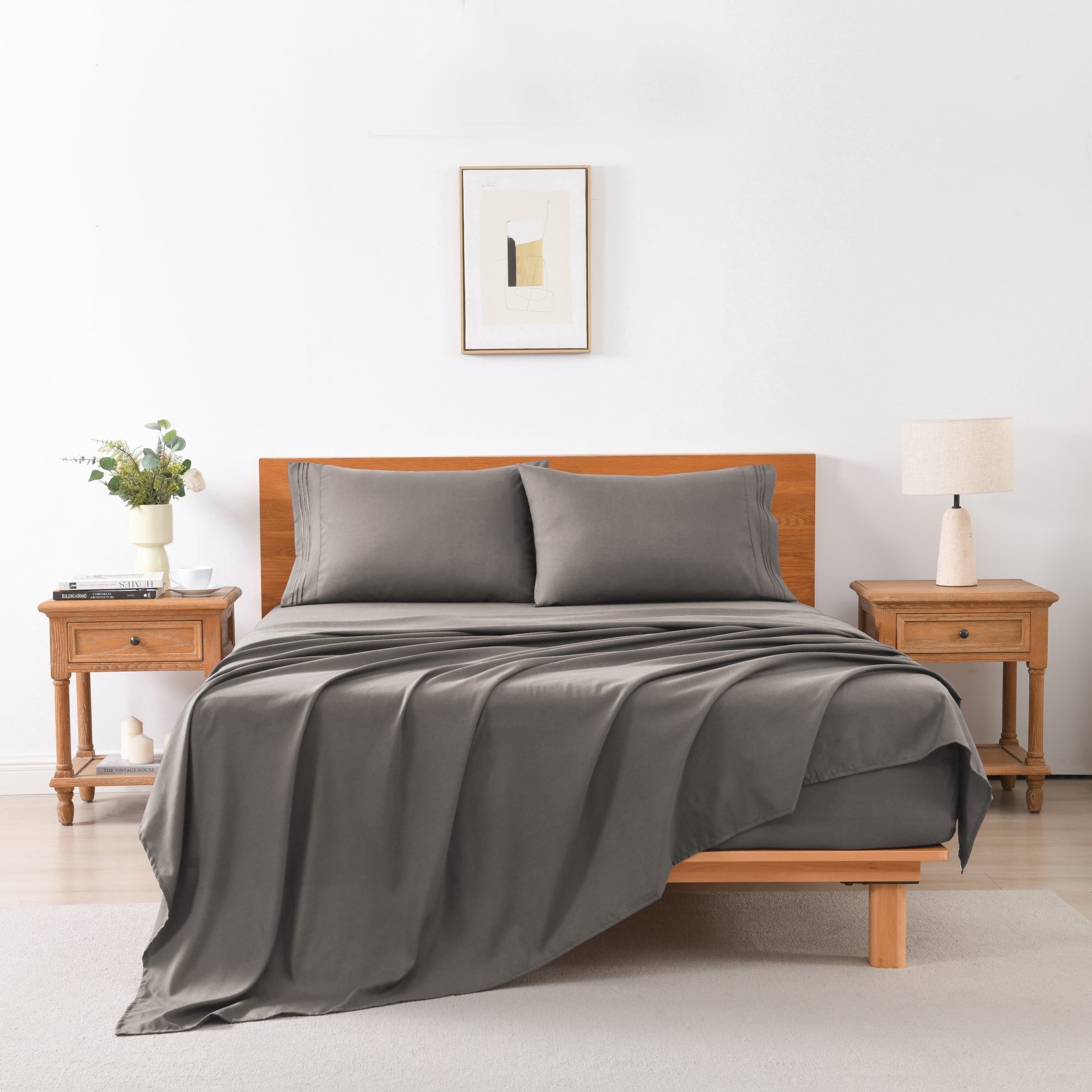3/4 Piece Soft Solid Embroidered Bed Sheet Set Bedding Set