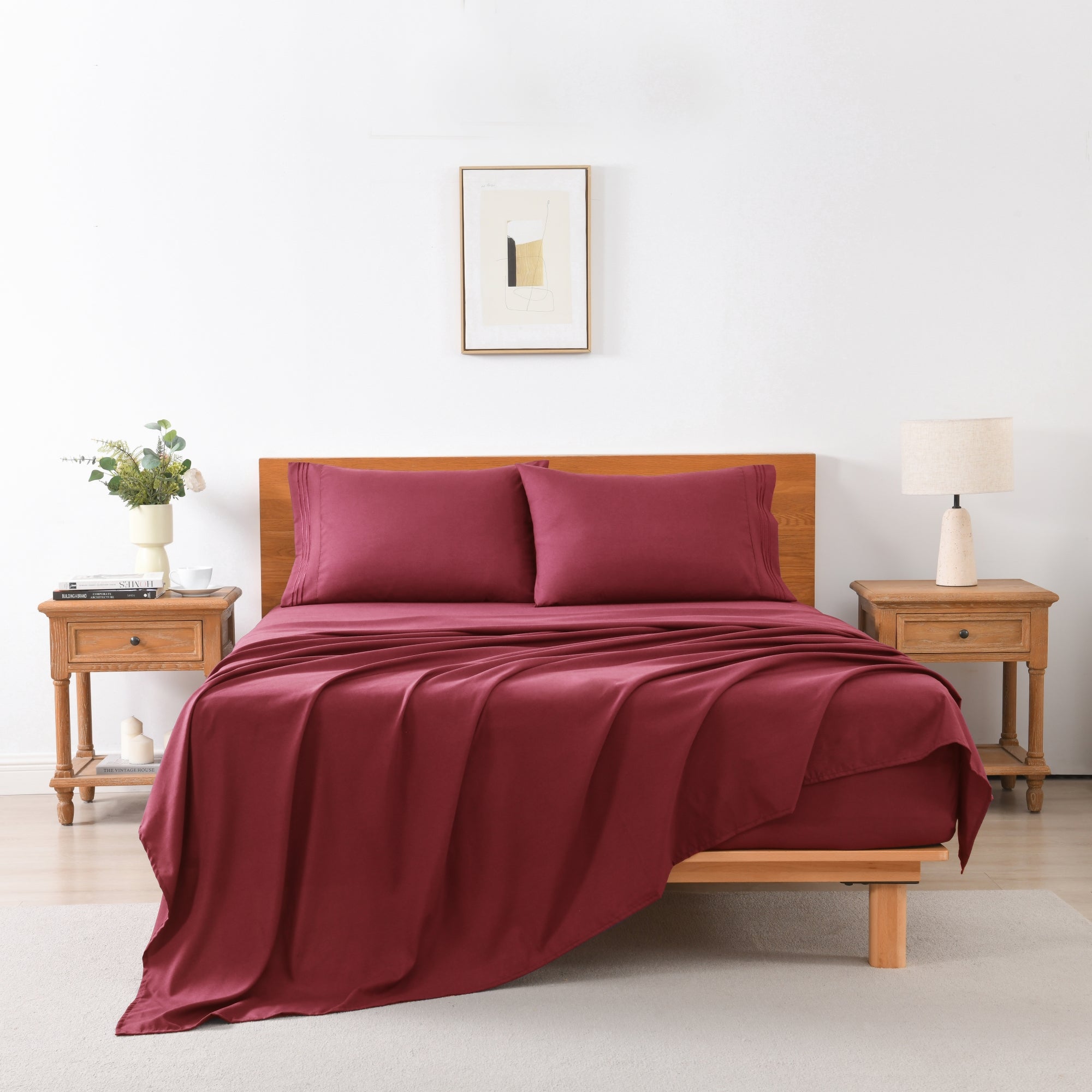3/4 Piece Soft Solid Embroidered Bed Sheet Set Bedding Set