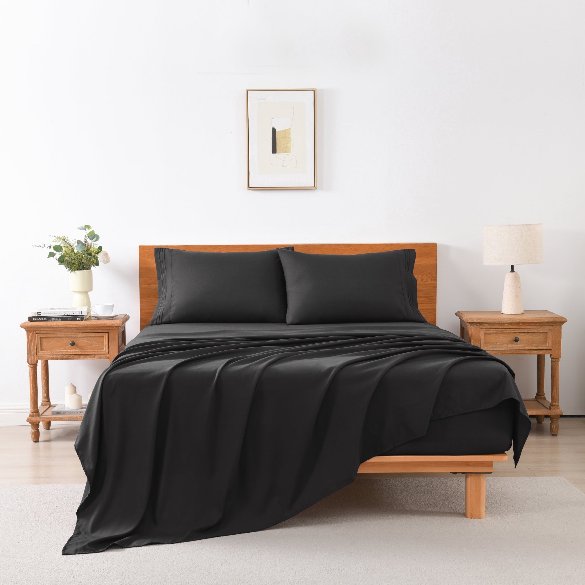 3/4 Piece Soft Solid Embroidered Bed Sheet Set Bedding Set