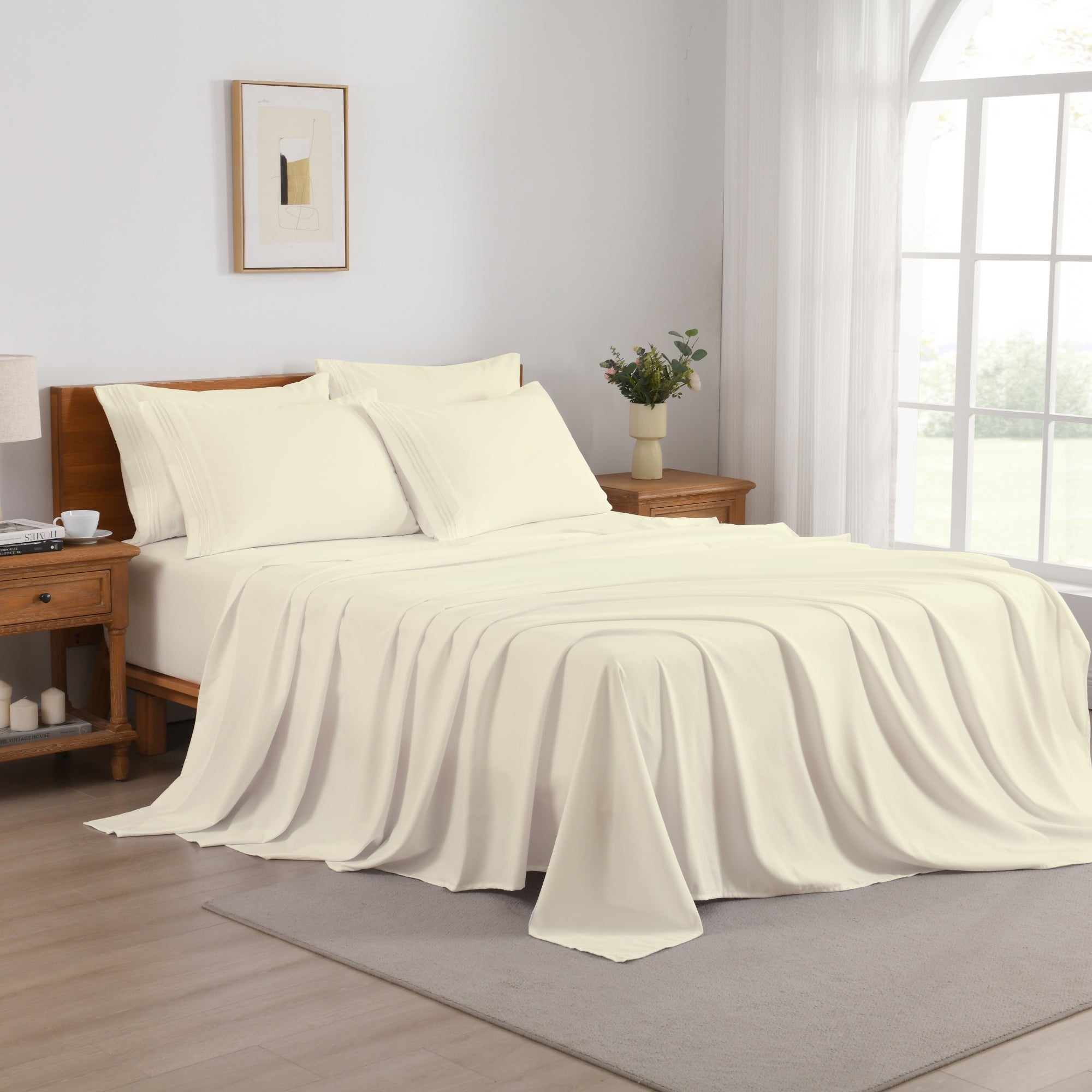 4/6 Piece Soft Solid Embroidered Bed Sheet Set