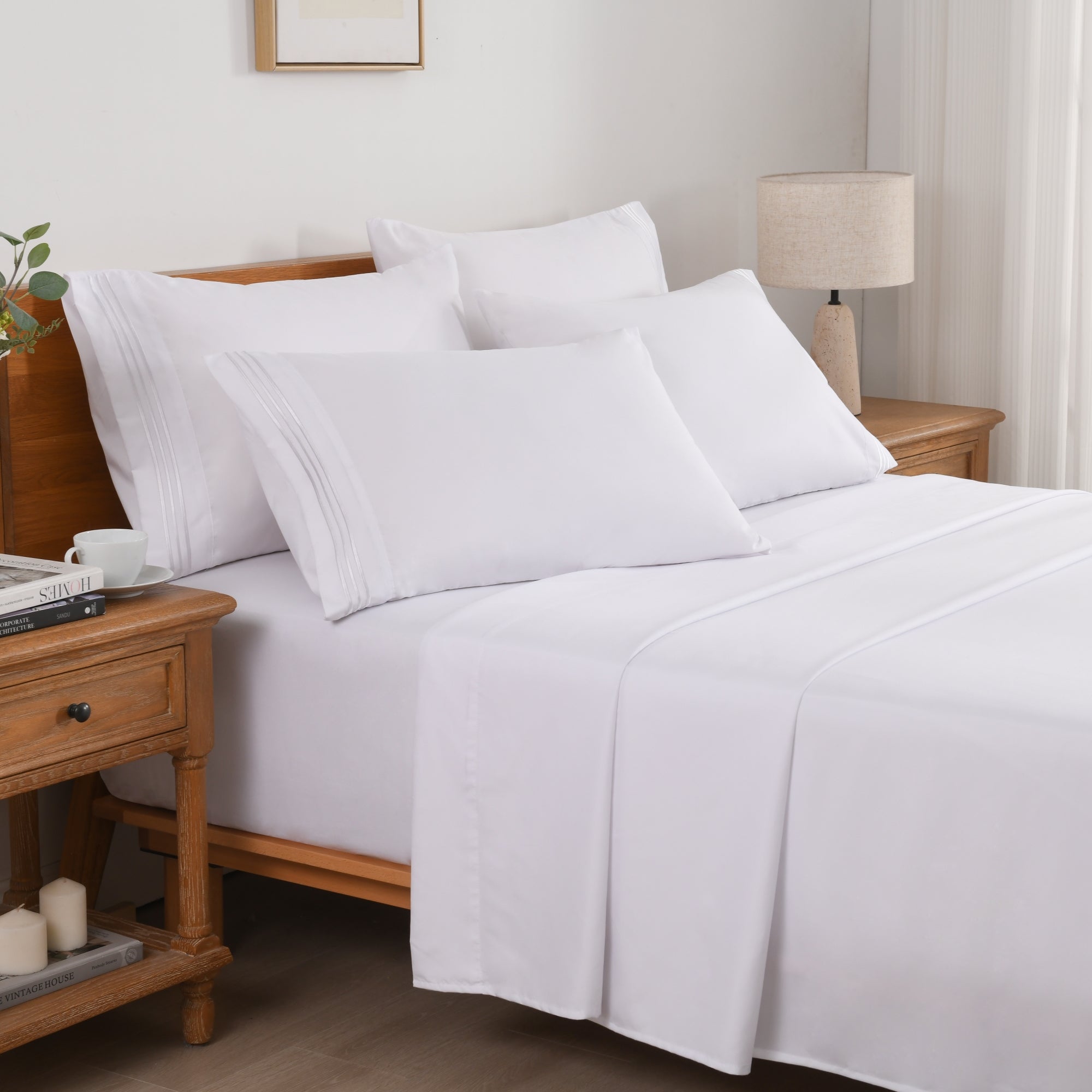 4/6 Piece Soft Solid Embroidered Bed Sheet Set