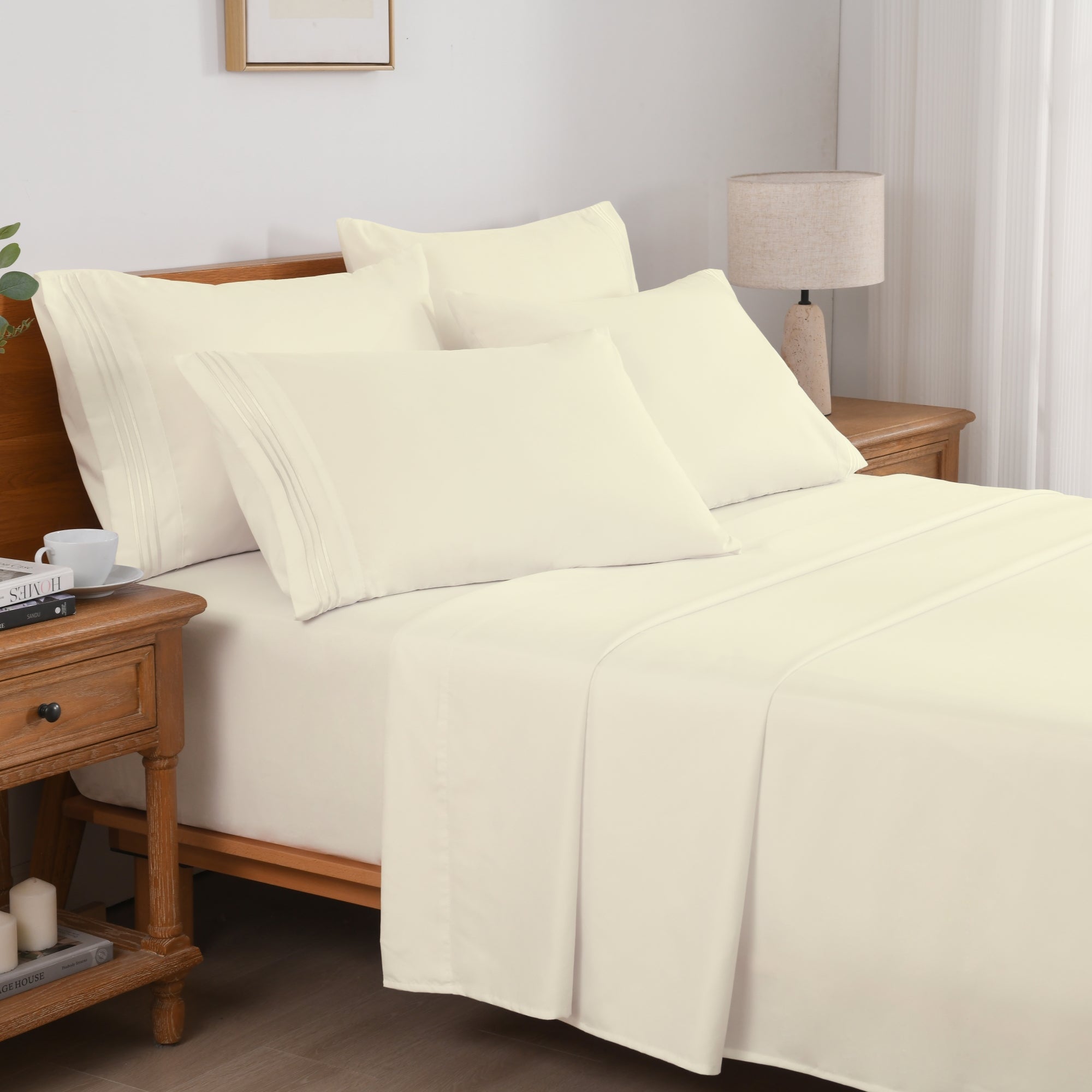 4/6 Piece Soft Solid Embroidered Bed Sheet Set