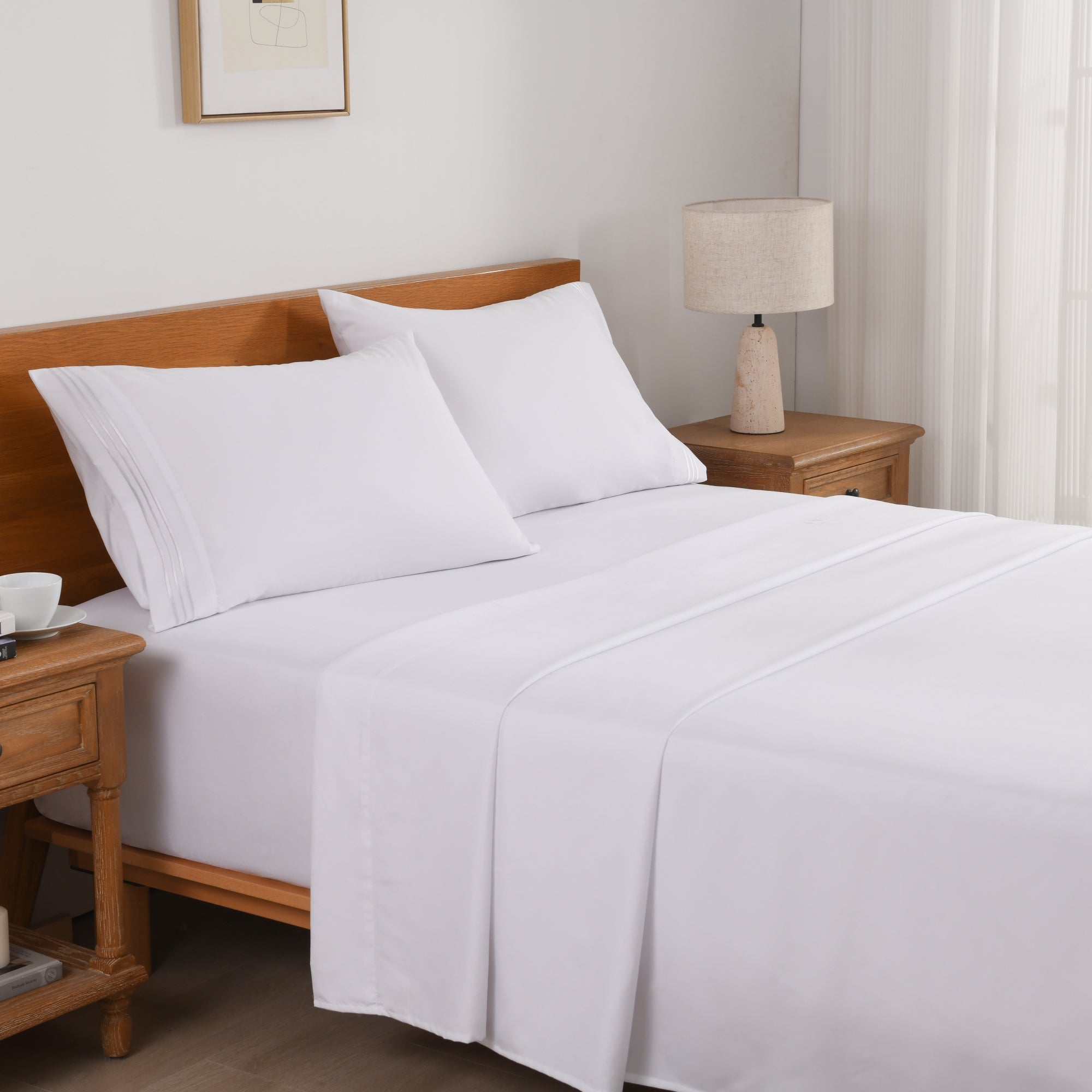 3/4 Piece Soft Solid Embroidered Bed Sheet Set Bedding Set