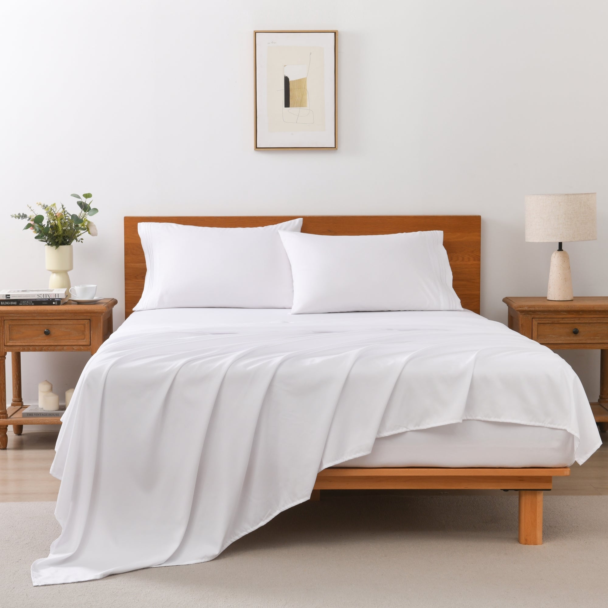 3/4 Piece Soft Solid Embroidered Bed Sheet Set Bedding Set