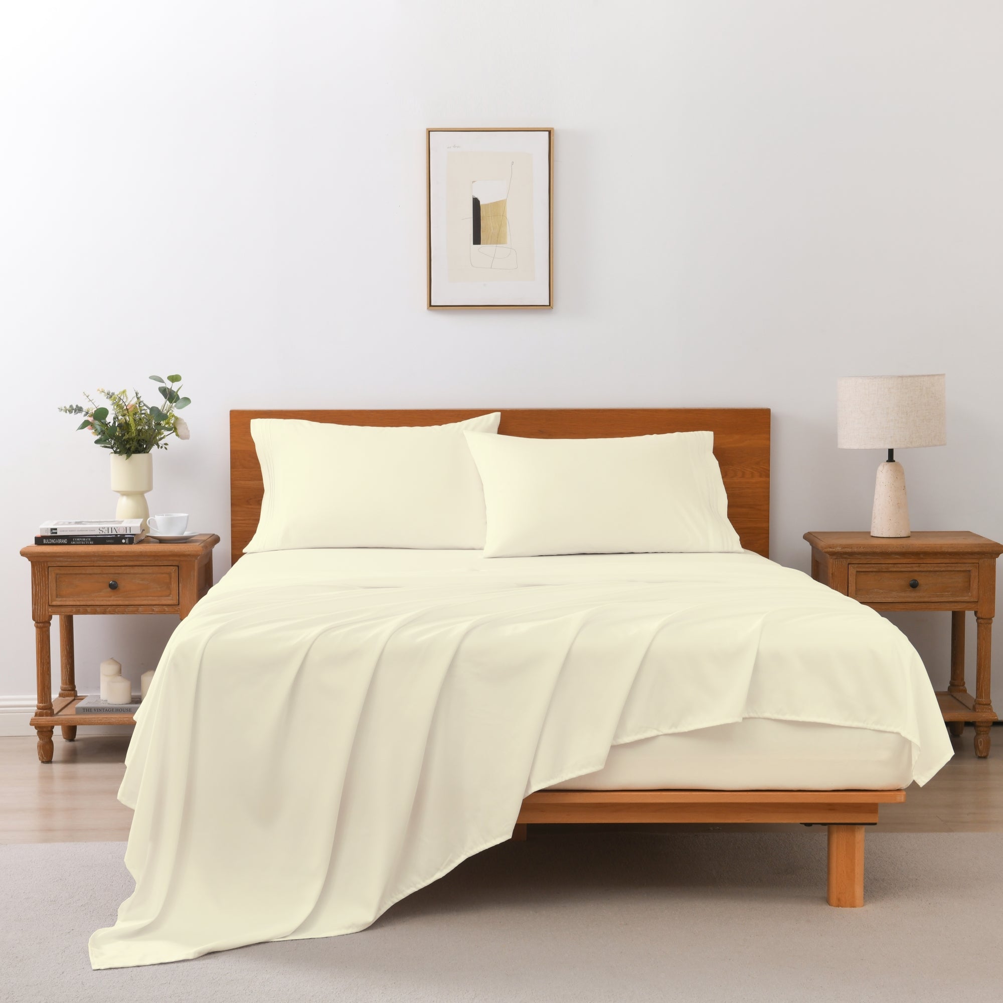 3/4 Piece Soft Solid Embroidered Bed Sheet Set Bedding Set