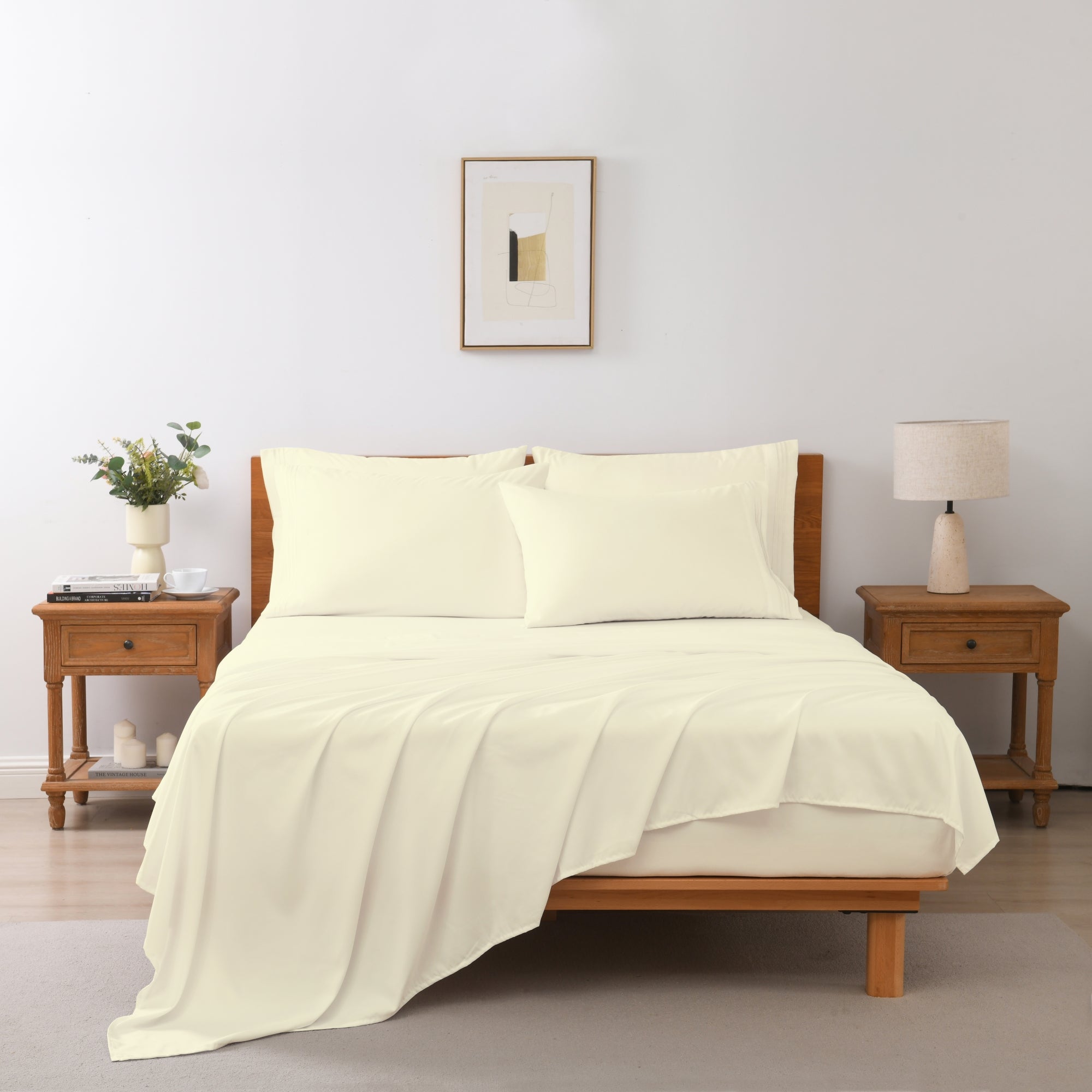 4/6 Piece Soft Solid Embroidered Bed Sheet Set