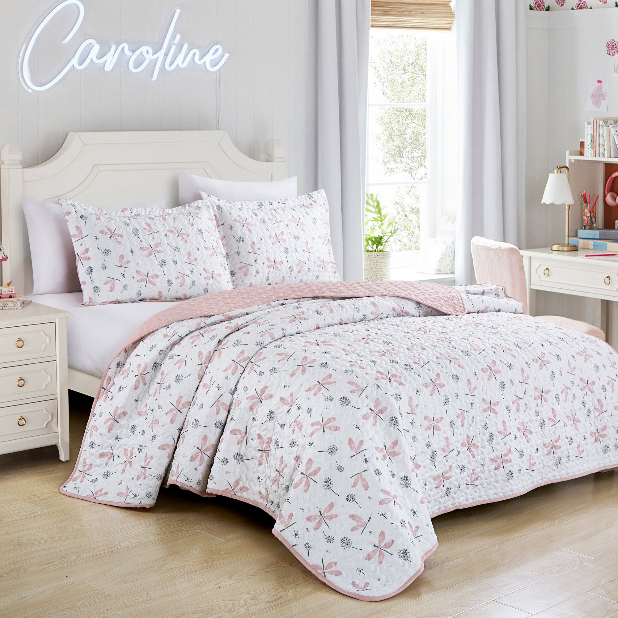 2/3 Piece Kids Dragonfly Dandelion Reversible Quilt Set – Floral Bedspread