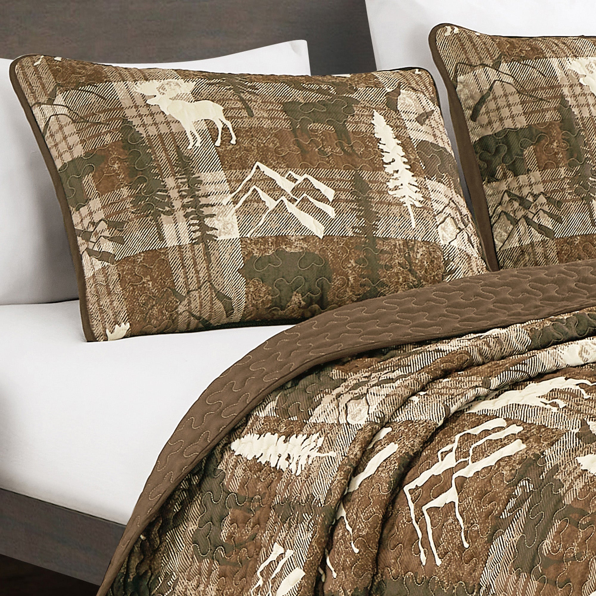 3 Piece Rustic Wildlife Reversible Polyester Quilt Bedspread Set