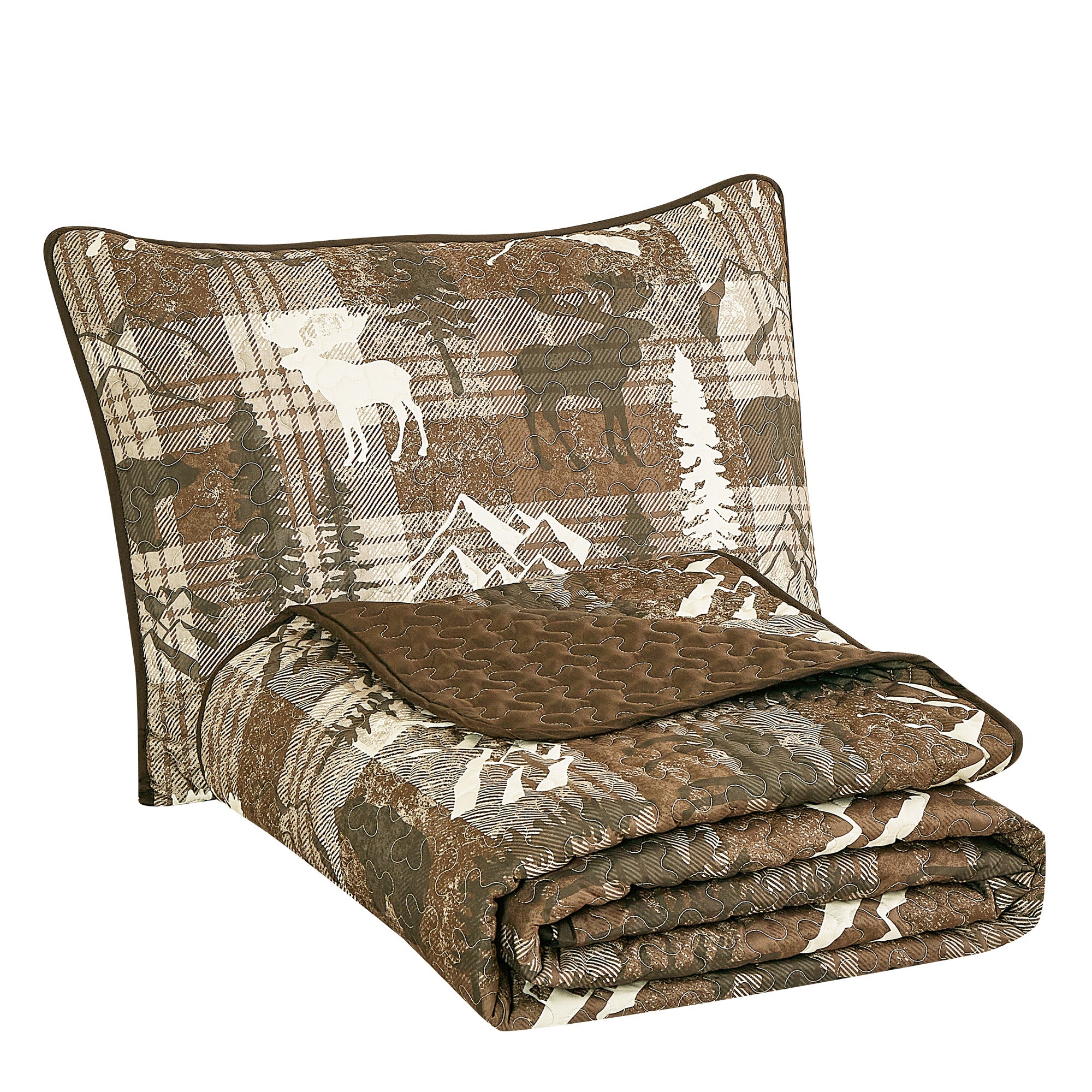 3 Piece Rustic Wildlife Reversible Polyester Quilt Bedspread Set
