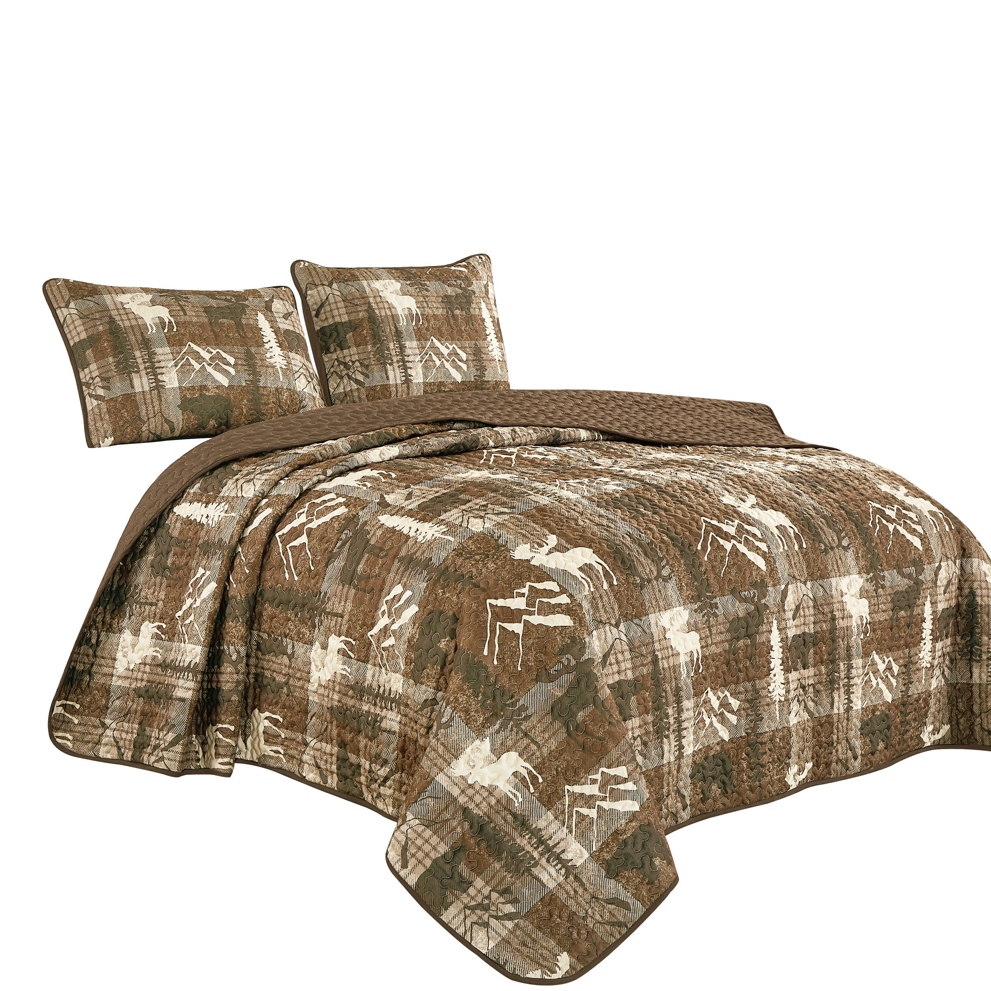 3 Piece Rustic Wildlife Reversible Polyester Quilt Bedspread Set