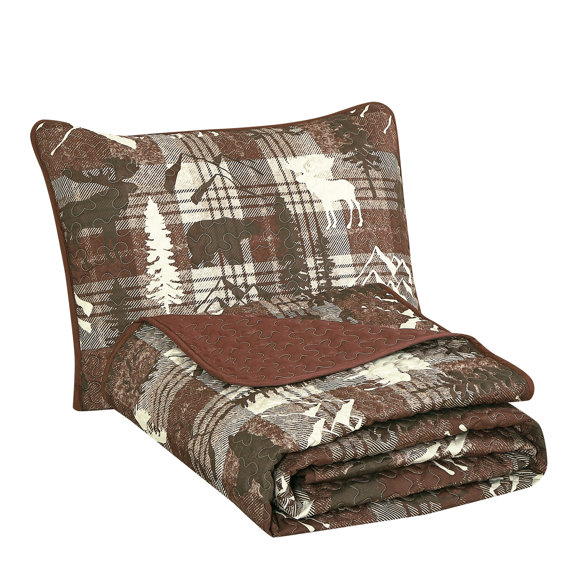 3 Piece Rustic Wildlife Reversible Polyester Quilt Bedspread Set